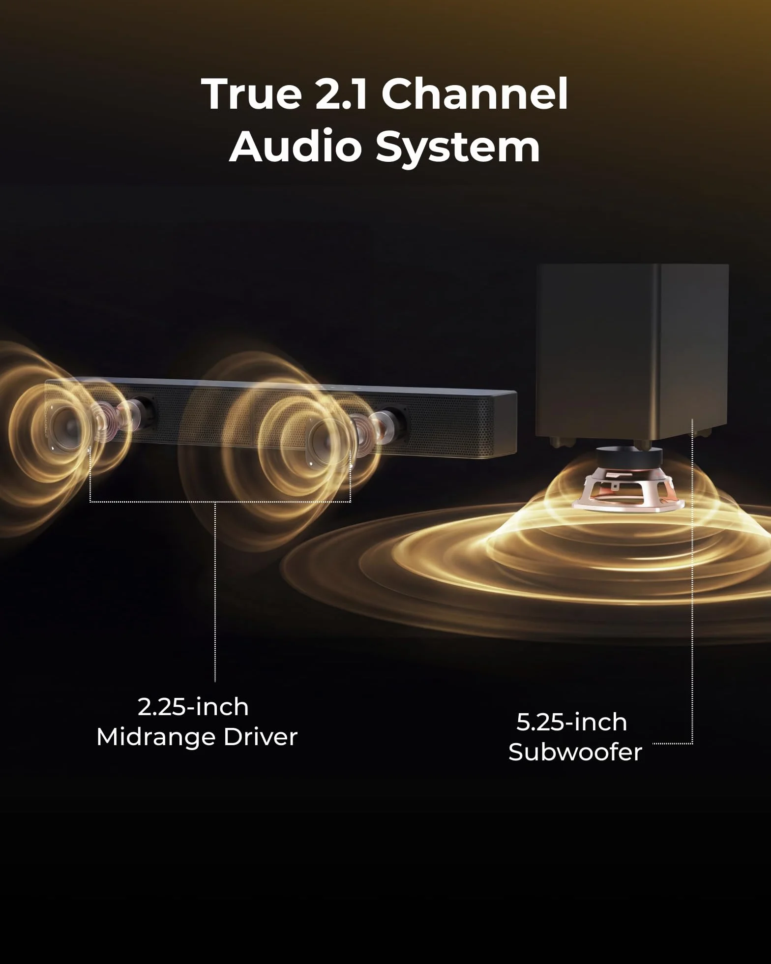 ULTIMEA 2,1ch SoundBar z bezprzewodowym subwooferem, VoiceMX i BassMX, sterowanie przez aplikację, listwa dźwiękowa 240 W, maksymalna moc, regulowane basy, HDMI, optyczne, Bluetooth 6.0, Poseidon M30