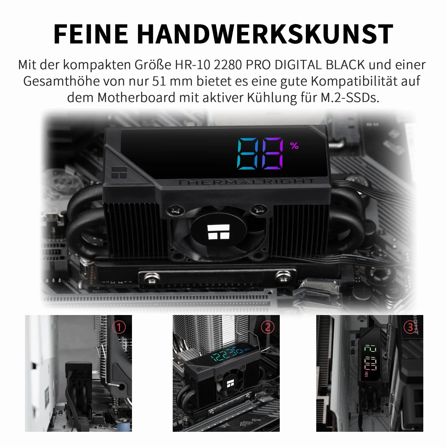 TR - HR10 2280 Pro Digital Black – dostosowane do specyfikacji 2280 M.2 Solid State Drive – idealne dopasowanie i doskonała wydajność chłodzenia, duża prędkość -30 mm - wentylator 6500 obr./min