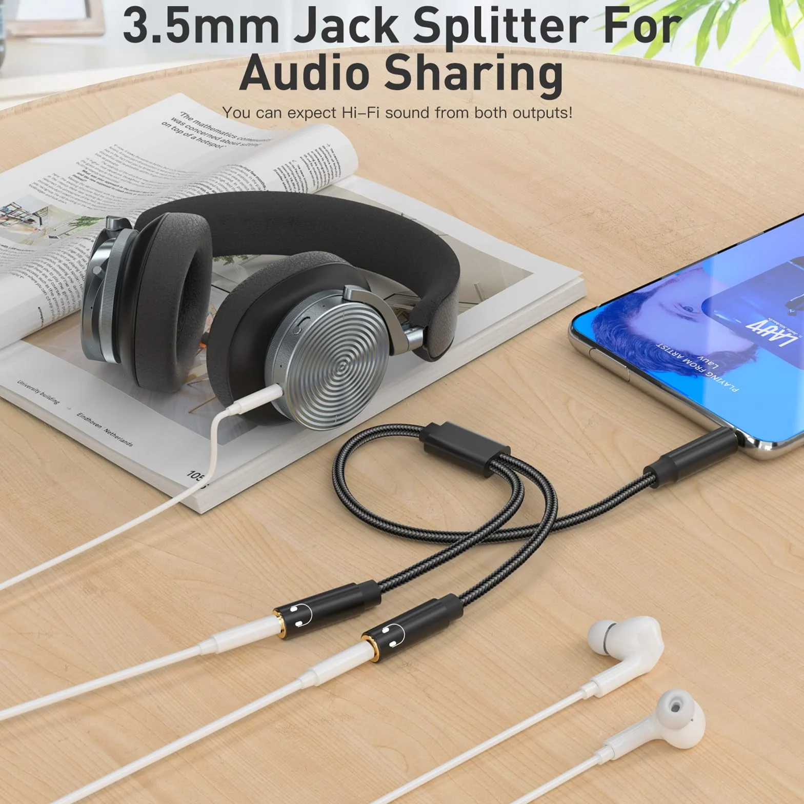 Audio Splitter Jack Y AUX Adapter, lalasis 3,5 mm męski na żeński zestaw słuchawkowy stereo aux kabel rozdzielający słuchawki podwójna wtyczka do laptopa, tabletu, smartfona, Samsunga, głośników,