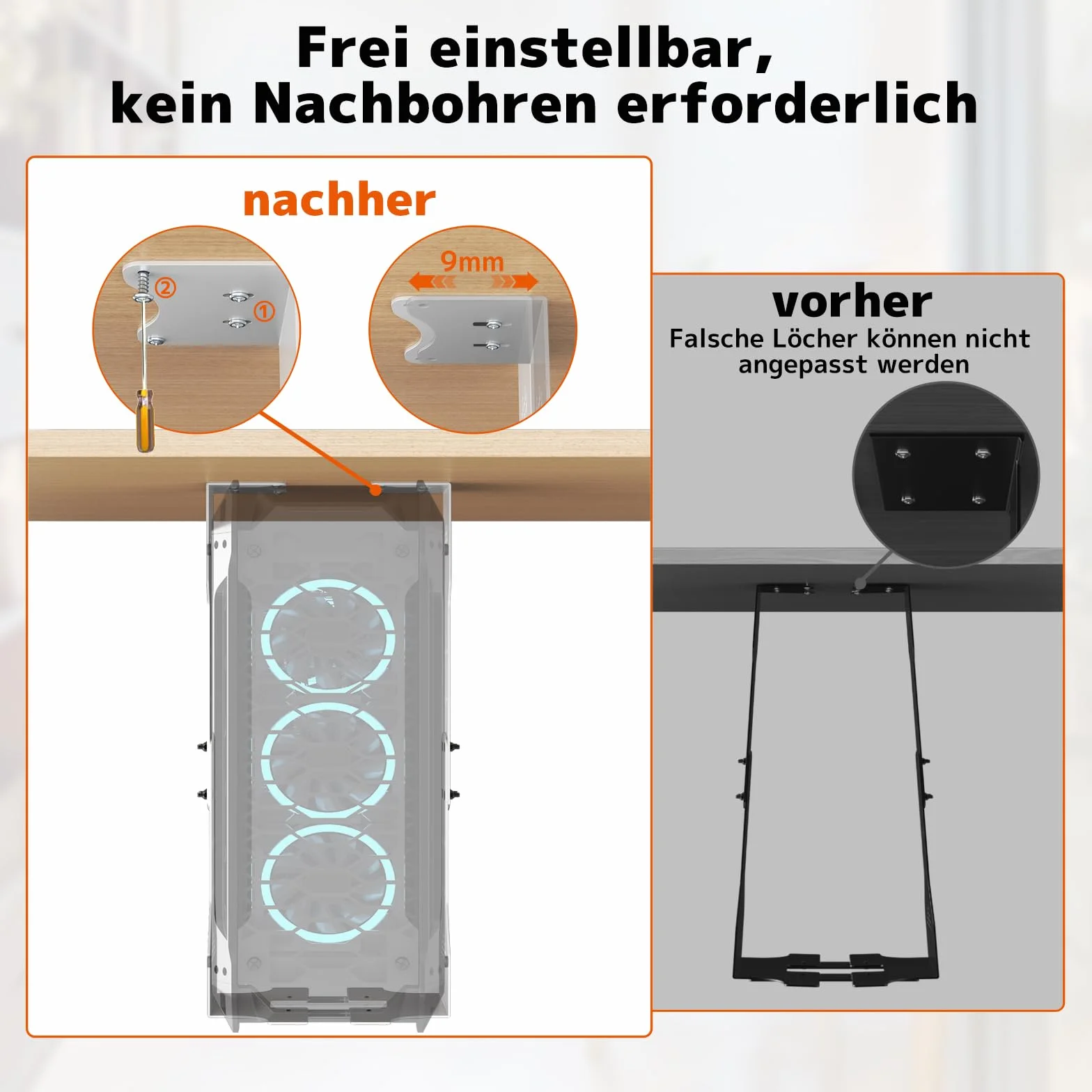 PUTORSEN Uchwyt pod biurko do komputera PC, maksymalna szerokość do 340 mm, nośność do 35 kg, uchwyt pod biurko do komputera PC z wyściółką ochronną, wytrzymała obudowa komputera,biały