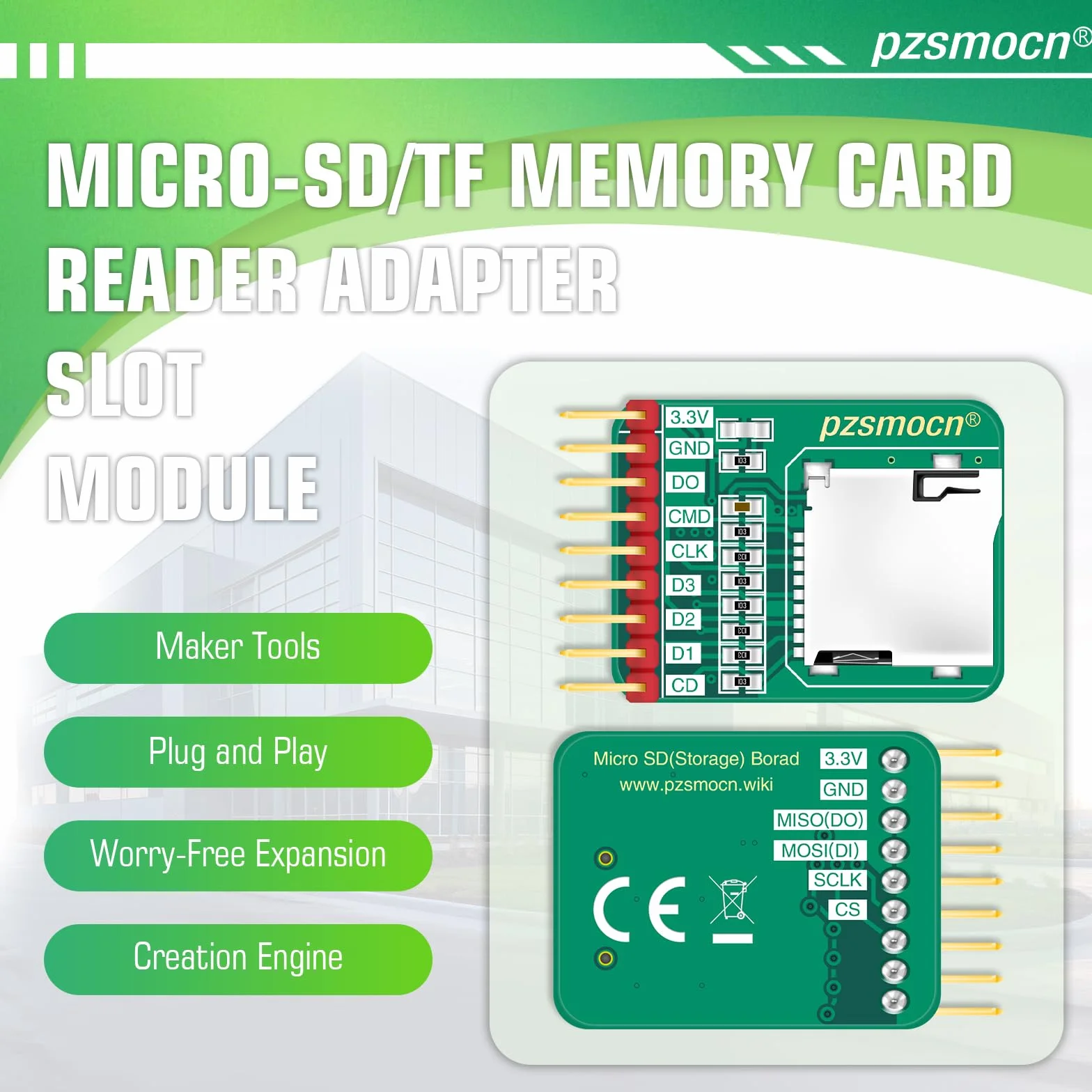 Moduł gniazda adaptera czytnika kart pamięci Micro-SD/TF (2 szt.) kompatybilny z Raspberry Pi i Arduino Board. do inteligentnych domów, biur, drukarki 3D i nauczania interakcji z robotami.