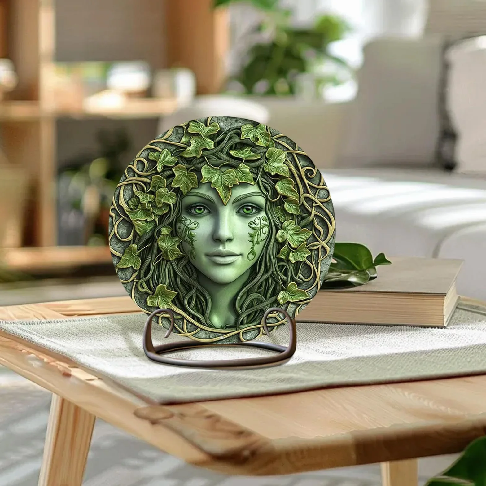 Goddess Tree Lady Decor, Wooden Retro Statue 9.06x9.06in Lightweight Wooden Mythical, Vines Design Living Room, Fantasy Table Sculpture for Home Decoration