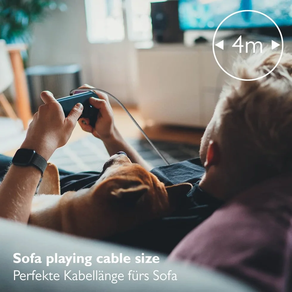 Lioncast 4 m PS5 kabel do ładowania do kontrolera Playstation 5, 4 metry, kabel do szybkiego ładowania do Sony Playstation, zestaw (2 szt.), czarny/biały (1 x USB-C na USB-A i USB-C)