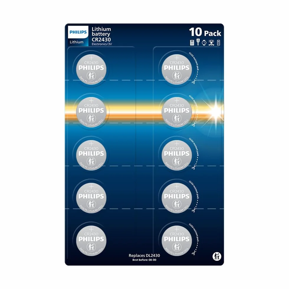 Philips CR2430 baterie litowe 3 V do zegarów, termometrów i breloczków do kluczy, 10 szt