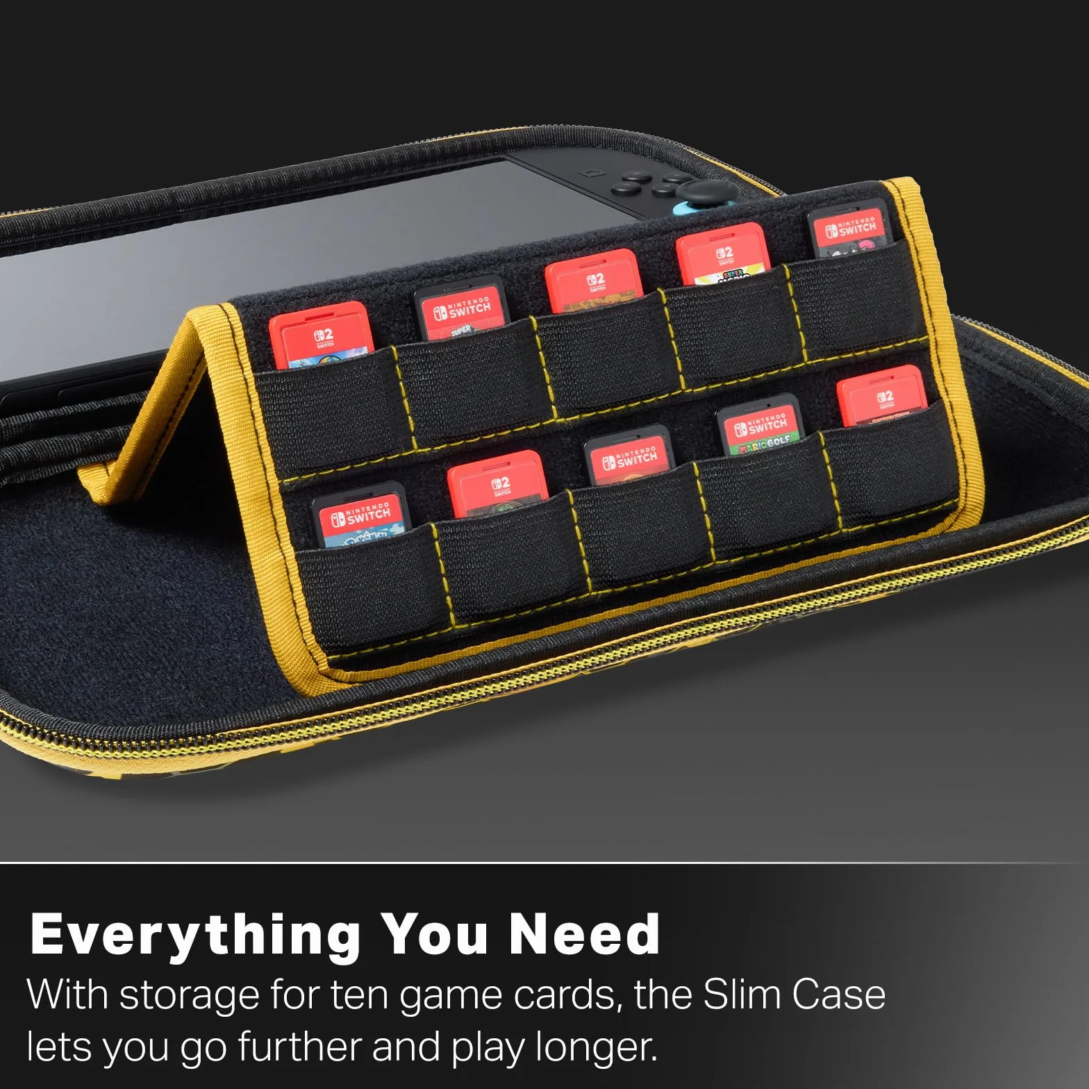 Etui PowerA Slim do Nintendo Switch 2 - Pokémon Pikachu Burza, oficjalna licencja, etui ochronne dla konsoli Switch, miejsce na 10 kart z grami, wyściełana osłona ekranu, wbudowana podstawka do gry