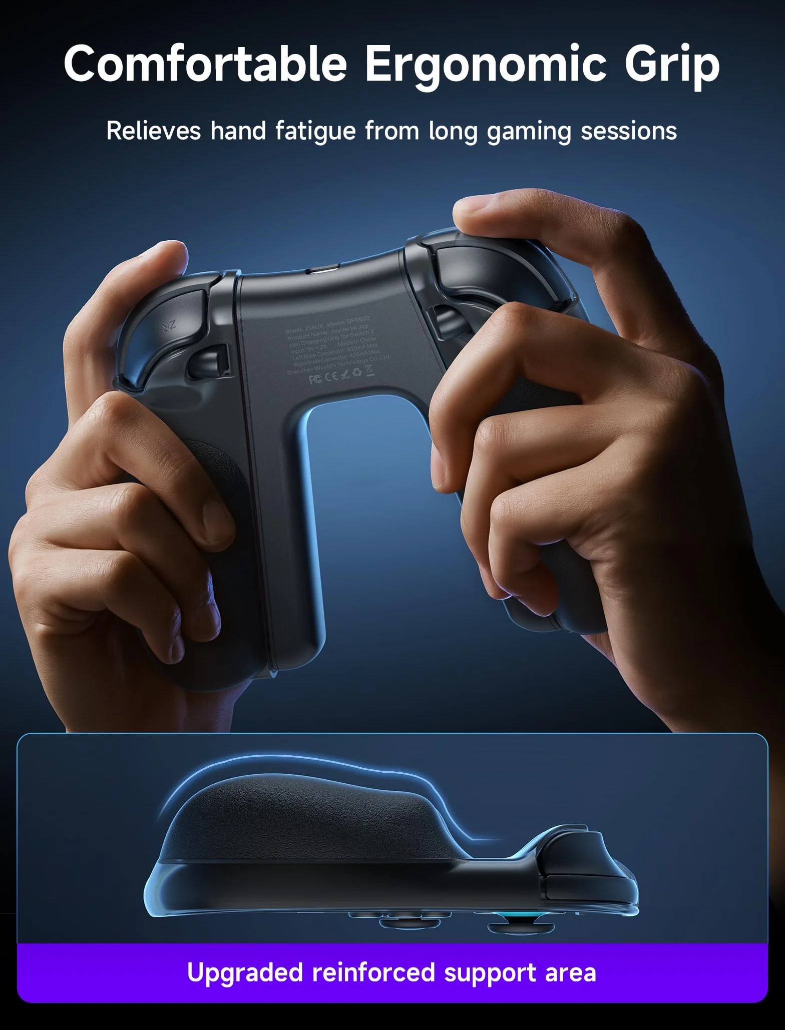 JSAUX ergonomiczny uchwyt ładujący kompatybilny z konsolą Nintendo Switch 2, magnetyczny uchwyt kompatybilny z kontrolerami JoyCon Switch 2, granie ładowania, wskaźnik LED, kabel 1,5 m/4,9 ft – czarny