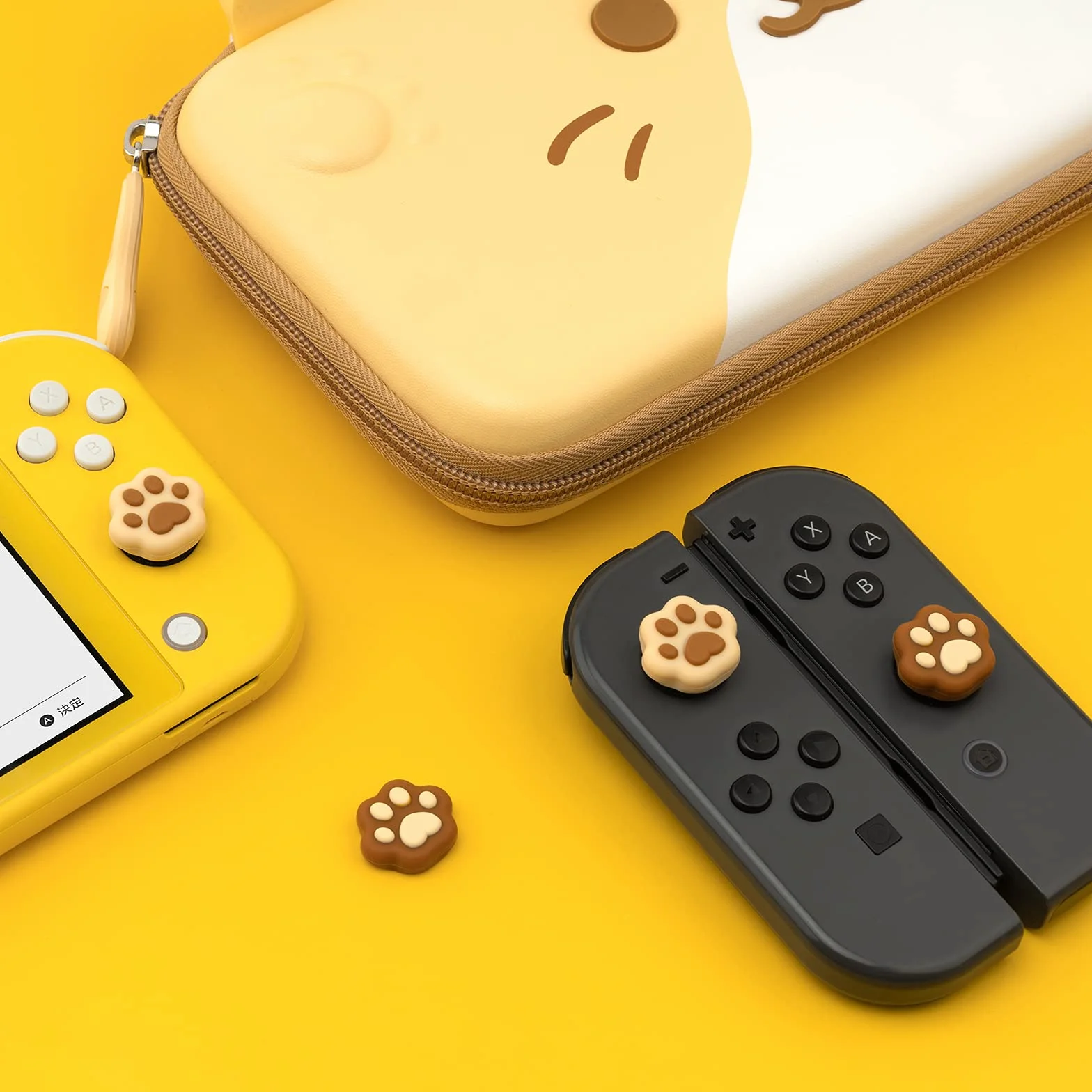 GeekShare 4PCS Cat Paw Shape Thumb Grip Caps,Soft Silicone Joystick Cover Compatible with Switch/OLED/Switch Lite (Milk Tea Brown)
