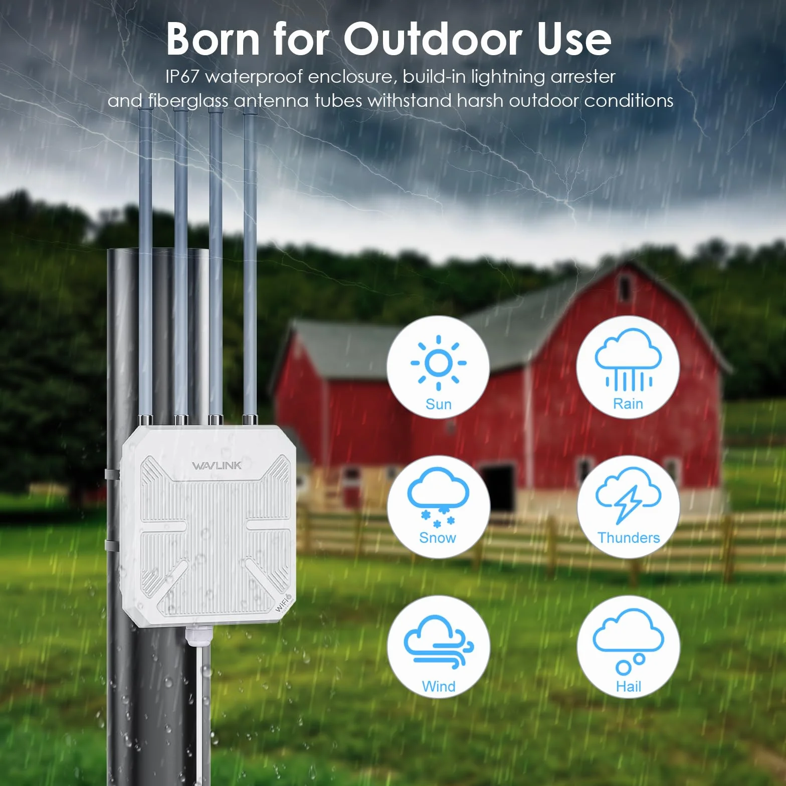 Zewnętrzny Przedłużacz Repeater WiFi 6 Mesh Dużym Zasięgu AX3000, WN573HX3 Outdoor Dwuzakresowy Gigabit Punkt Dostępowy PoE/Potężny Bezprzewodowy Wzmacniacz WiFi (Anteną 4x8dBI, IP67, +256 urządzeń)