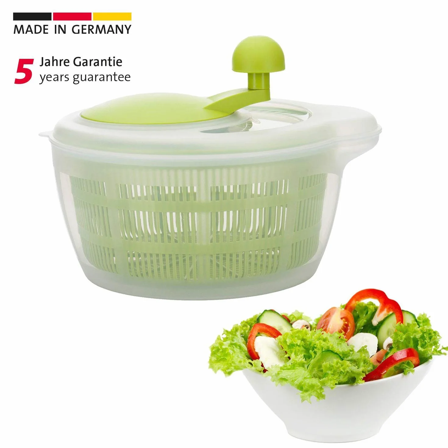 Westmark Wirówka do sałaty, Pojemność: 5 litrów, ø 26 cm, Tworzywo sztuczne, BPA-free, Fortuna, Kolor: Przezroczysty/Zielony, 243222E1