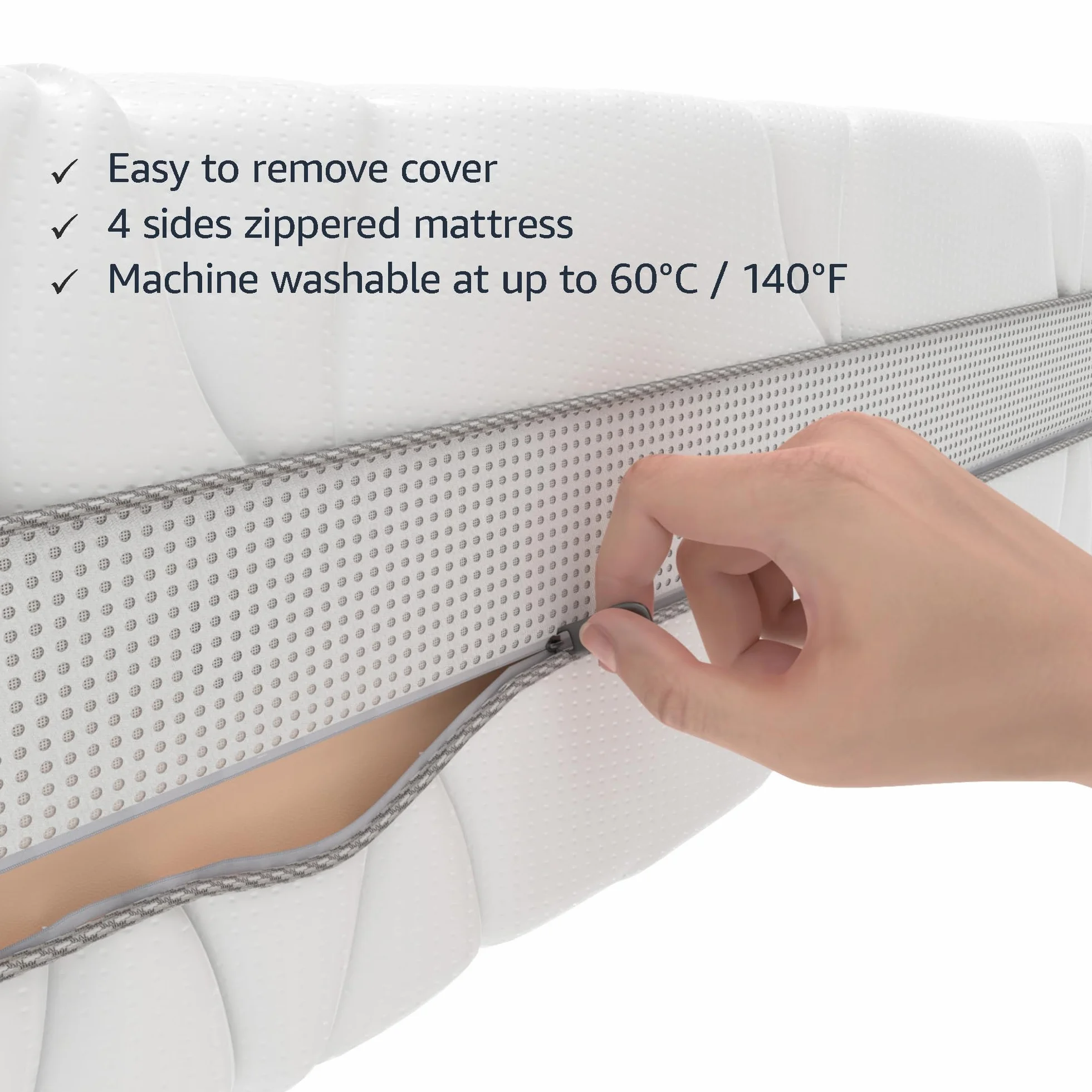 Amazon Basics materac z pianki memory z 7 strefami, średnio twardy (H3), 90 x 200 x 20 cm, biały