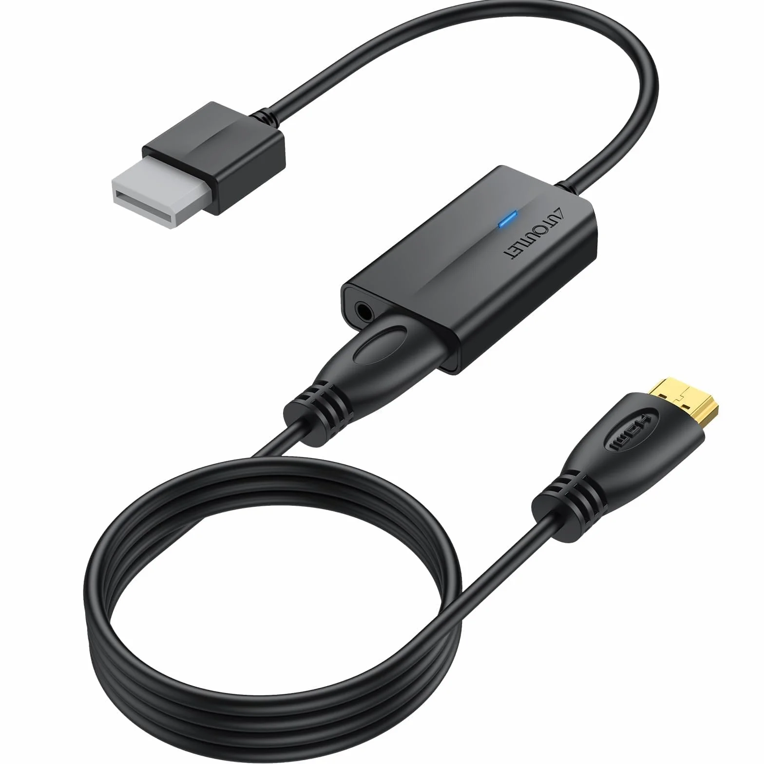 AUTOUTLET Adapter na HDMI, 1080P/720P Full HD z wyjściem 3,5 mm i kablem HDMI 1,8 m do Nintendo Wii, Wii U, monitora, projektora TV (czarny)