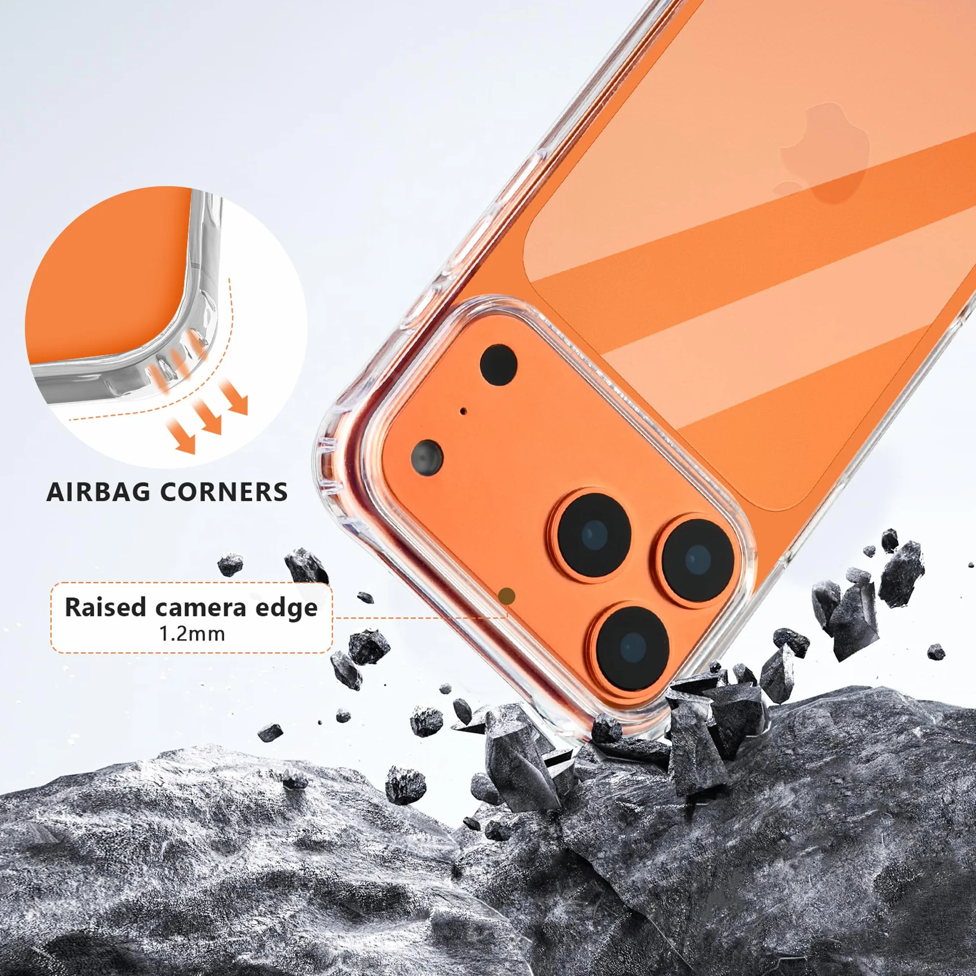DiDaDi Zestaw 4 w 1 ze smyczką na telefon komórkowy iPhone 17 Pro Max, etui z paskiem, przezroczyste, zdejmowane etui ochronne ze smyczą, 2 x szkło pancerne, etui na telefon komórkowy (pomarańczowe)