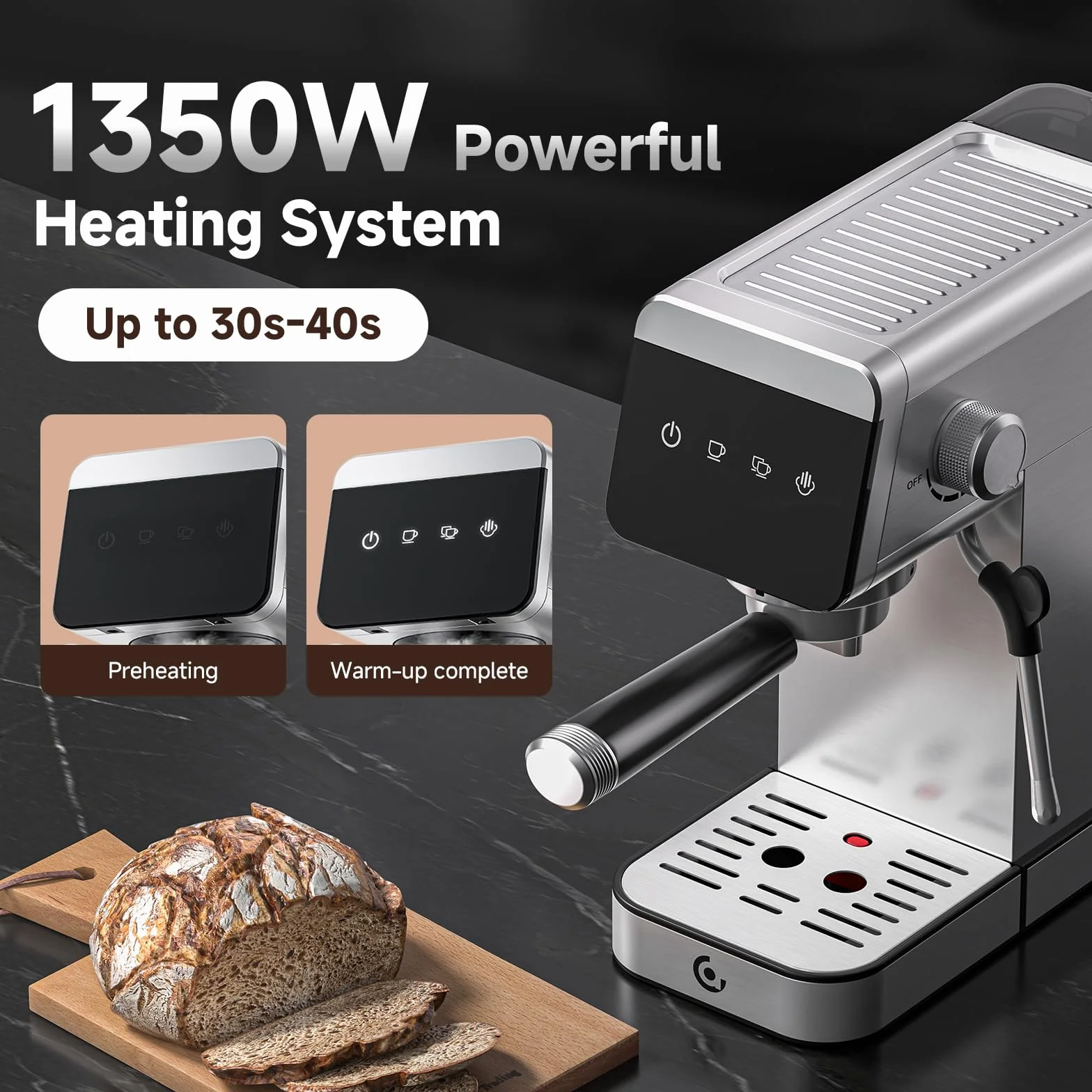 AMZCHEF Ekspres do kawy 20 bar z wyświetlaczem LED, Home 2 w 1, ze zdejmowanym zbiornikiem o pojemności 1,2 l, do domu, na prezent, kompaktowa maszyna do latte ze stali nierdzewnej, 1350 W