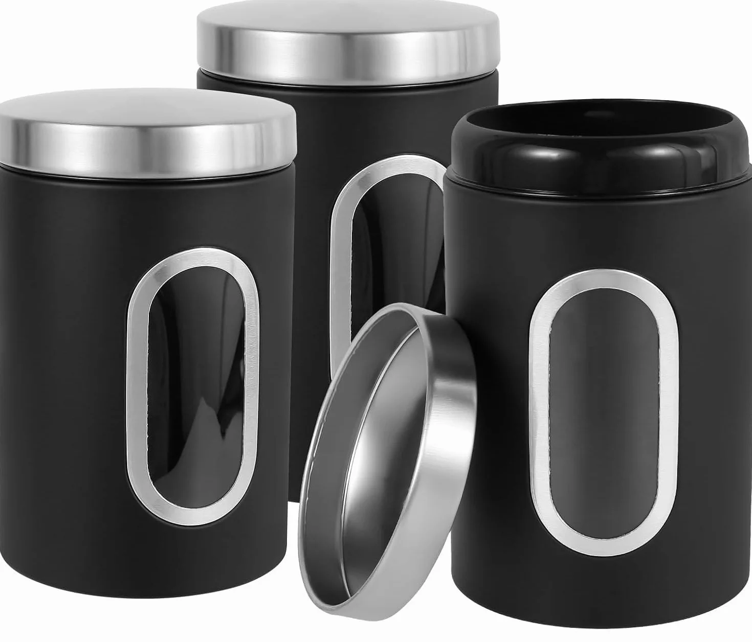 Sugar Shaker,Sugar Container,Sugar Dispenser,Coffee Tea Sugar Container Set,Airtight Coffee Canister Stainless Steel Food Storage Canisters with See Window Practical Canister Set