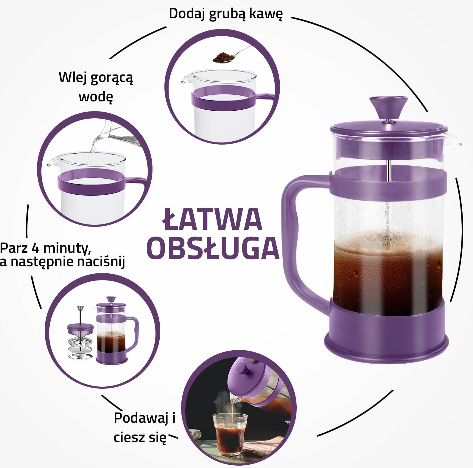 Kichly French Press coffee maker 1000 ml heat resistant glass steel plunger triple filter