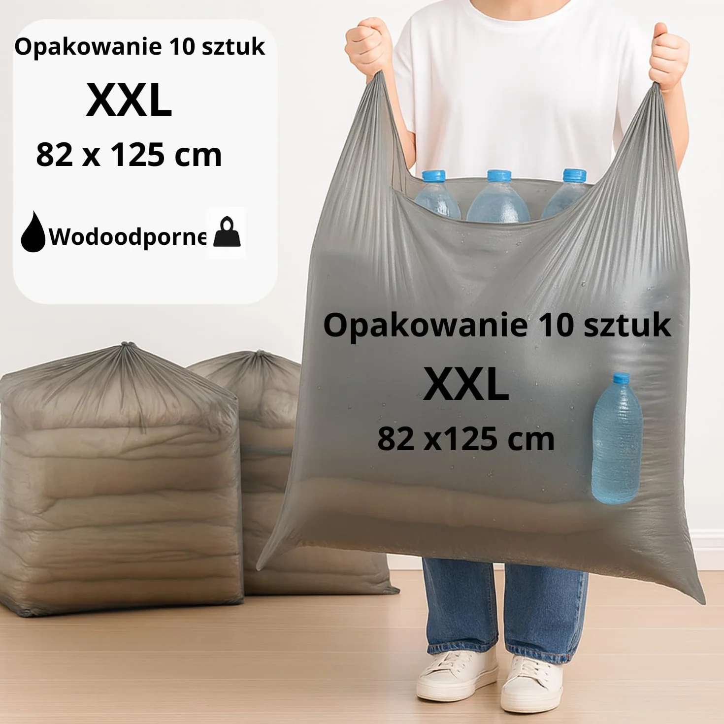 Torby do przechowywania ubrań XXL 82×125 cm wodoodporne PE zestaw 10 sztuk