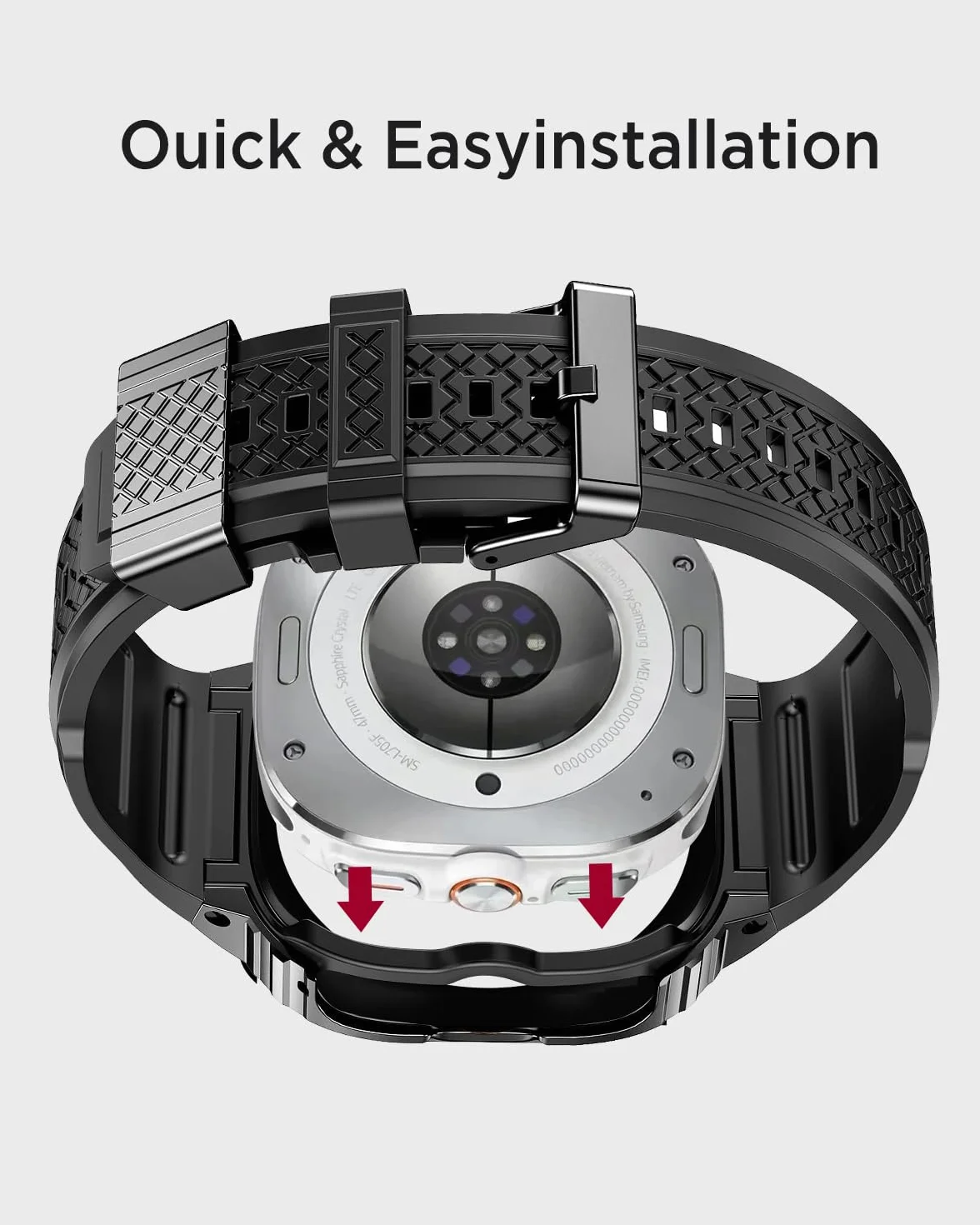 Miimall Jednoczęściowy pasek z etui do Samsung Galaxy Watch Ultra 47 mm, silikonowy pasek z obudową ze stali nierdzewnej i metalową klamrą, pełna ochrona Samsung Watch Ultra pasek i etui dla mężczyzn