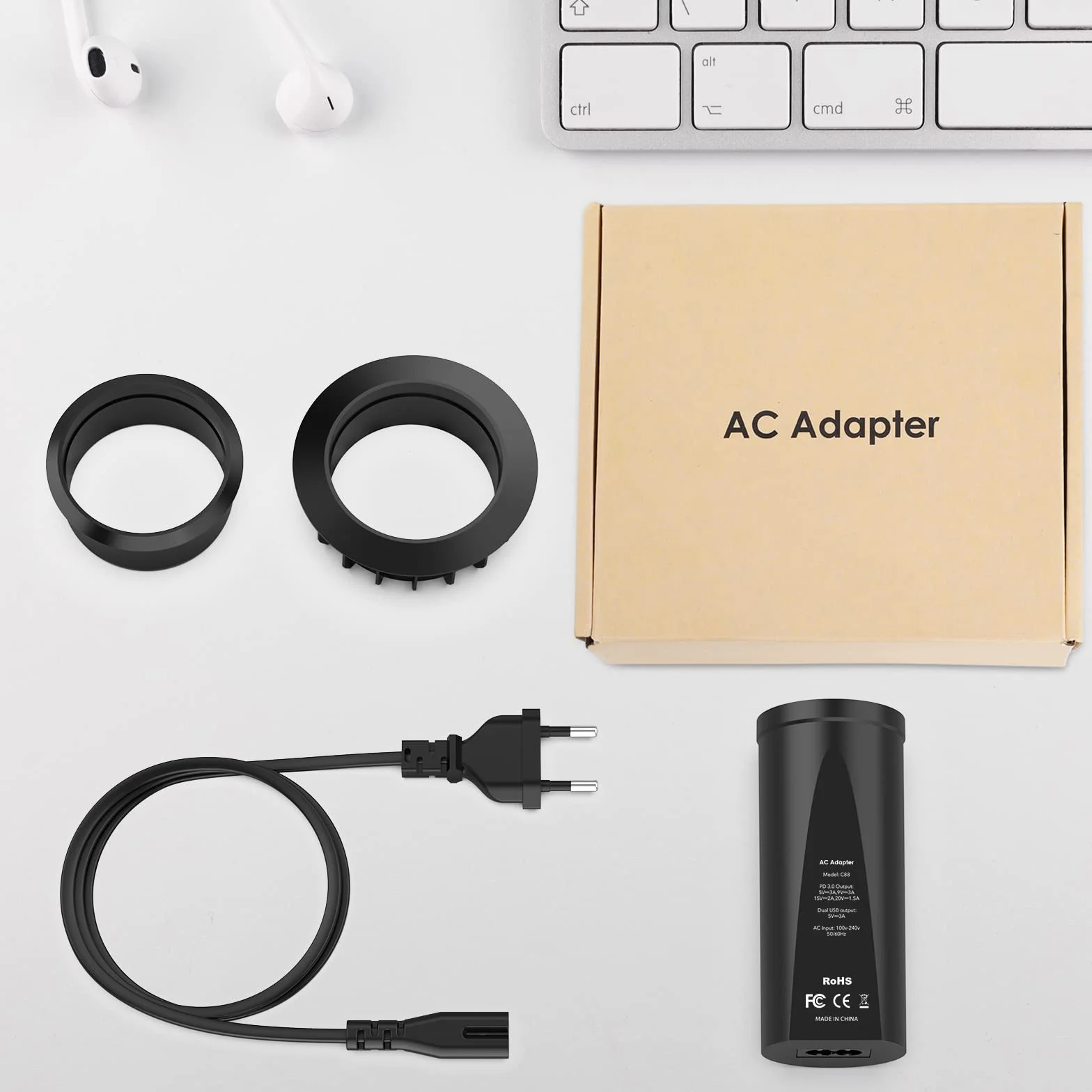 Hianjoo 45 W 3-portowe gniazdo USB do zabudowy, stacja ładująca USB do wielu urządzeń (2 x USB + 1 x typ C), ładowarka USB z wieloma portami, koncentrator USB, akcesoria biurkowe