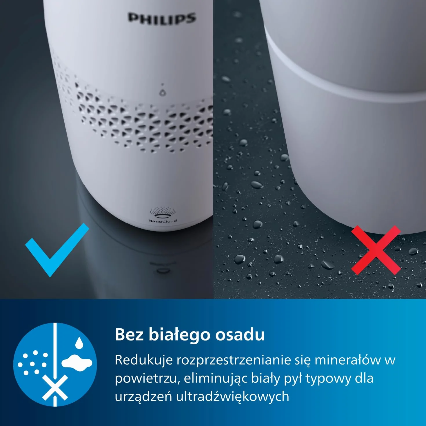 Philips Nawilżacz Ewaporacyjny Serii 2000 2L 190ml/h 31m² 32dB Biały HU2510/10