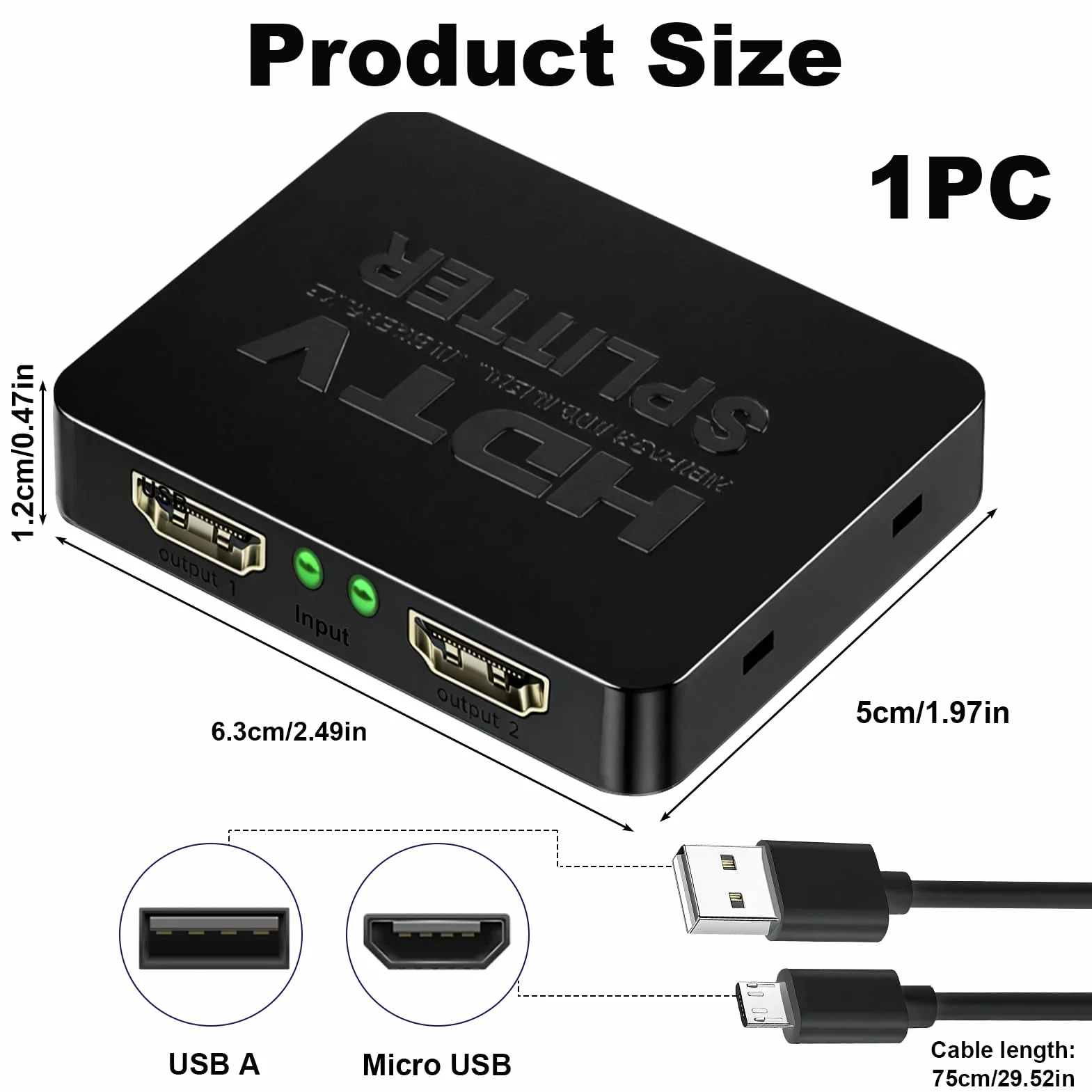Rozdzielacz HDMI 1 Wejście 2 Wyjścia 4K 3D 1080p Splitter HDMI 2 wyjścia z kablem zasilającym micro USB, 1 w 2 powielacz HDMI dla PS3 4 Xbox DVD Projektor HDTV