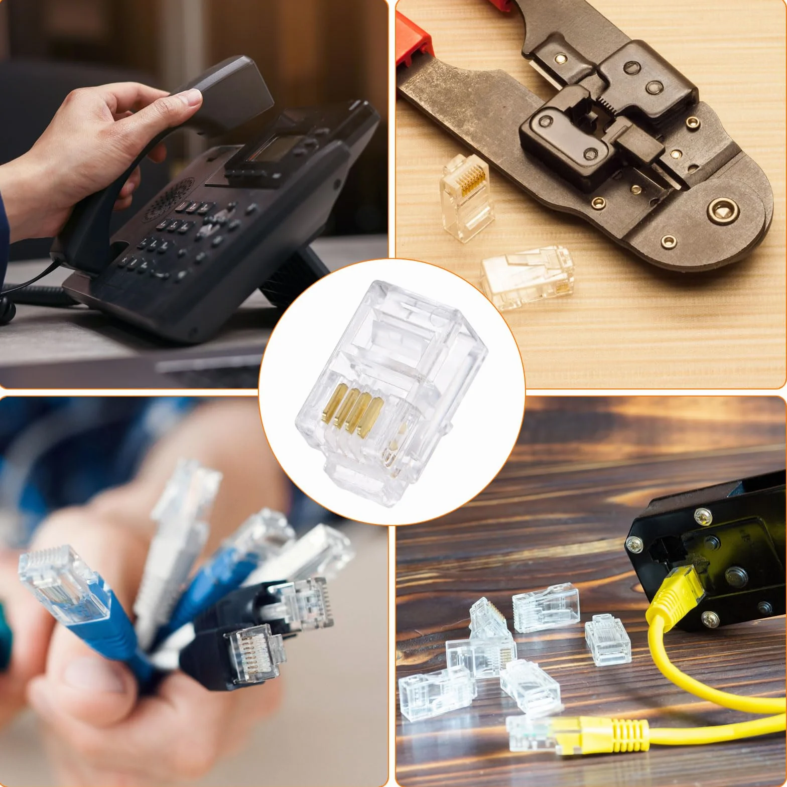 QUARKZMAN Wtyczka modułowa telefoniczna męska RJ9/RJ10/RJ22, rdzeń miedziany 4P4C przezroczysty 40 sztuk