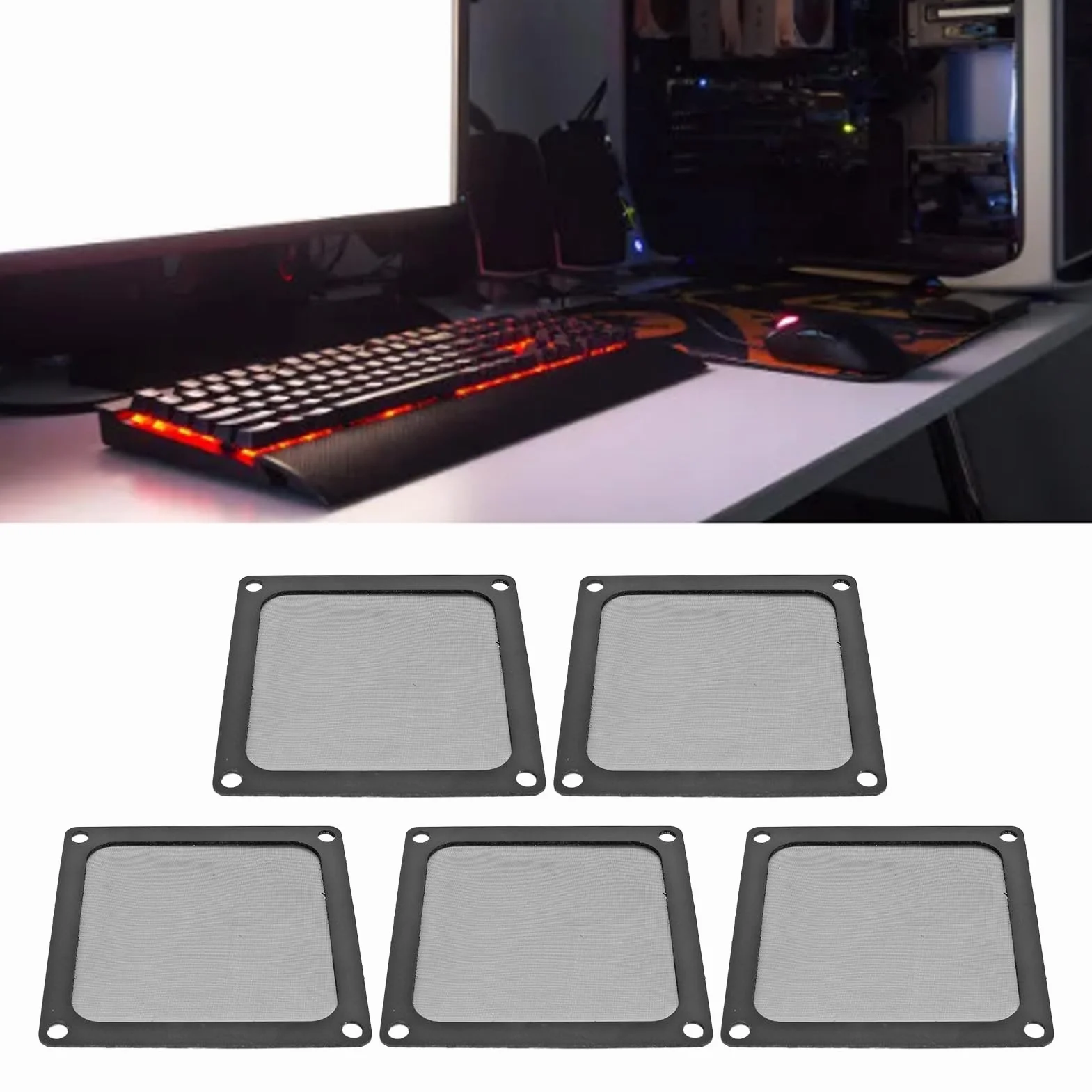 Obudowa Komputera PC Filtr Siatkowy, 5 szt. 80x80mm Wentylator Komputerowy Siatka Filtra Przeciwpyłowego Ramka Magnetyczna Odporna na Kurz Pokrywa Filtra Grille Czarny