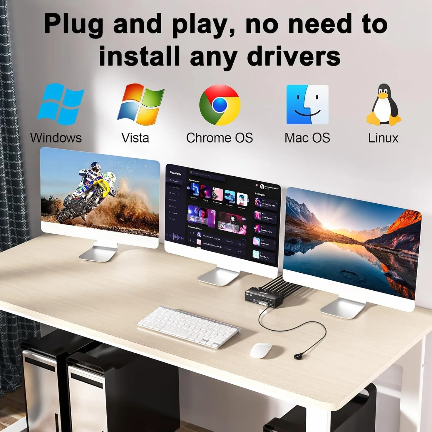 Przełącznik KVM 3 monitory 3 komputery 8K przy 60 Hz 4K przy 144 Hz, Camgeet HDMI+2 Displayport Przełącznik KVM Potrójny monitor dla 3 komputerów 3 monitory i 4 urządzenia USB 3.0, przewodowy pilot