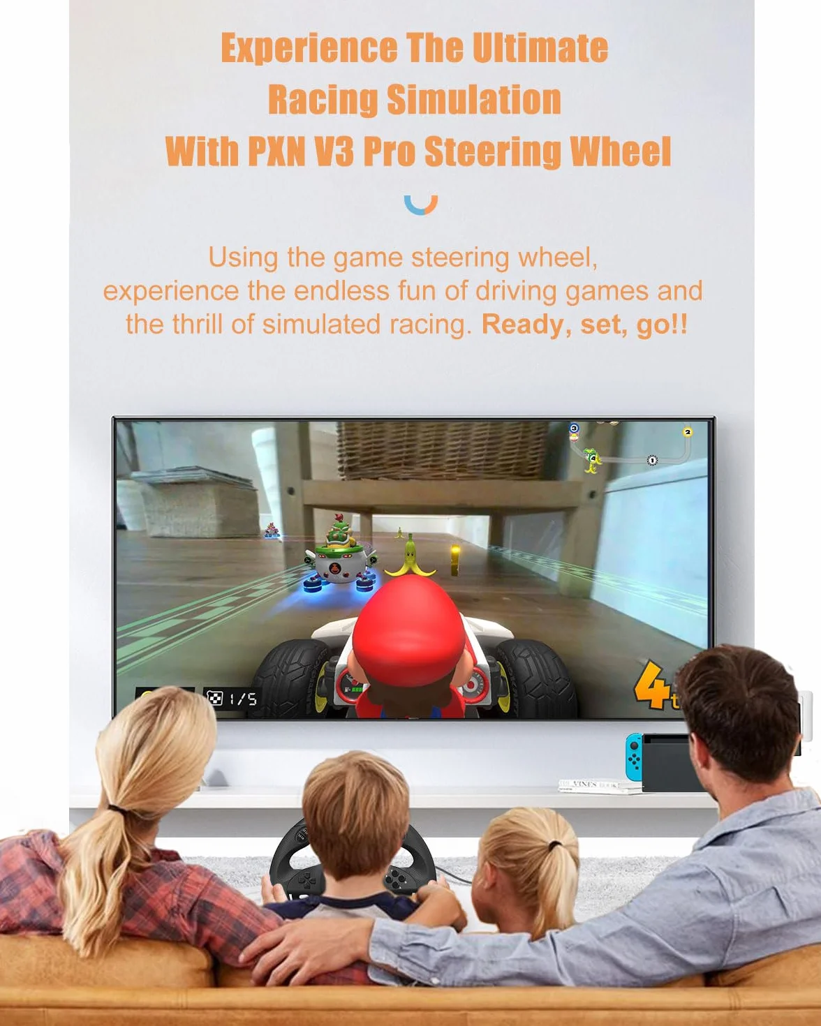 PXN V3 Pro Kierownica Gamingowa z Pedałami, Wibracyjne Sprzężenie Zwrotne Kierownica Wyścigowa 180° dla PC, PS3, PS4, Xbox One, Xbox Series X&S i Nintendo Switch -Czarny