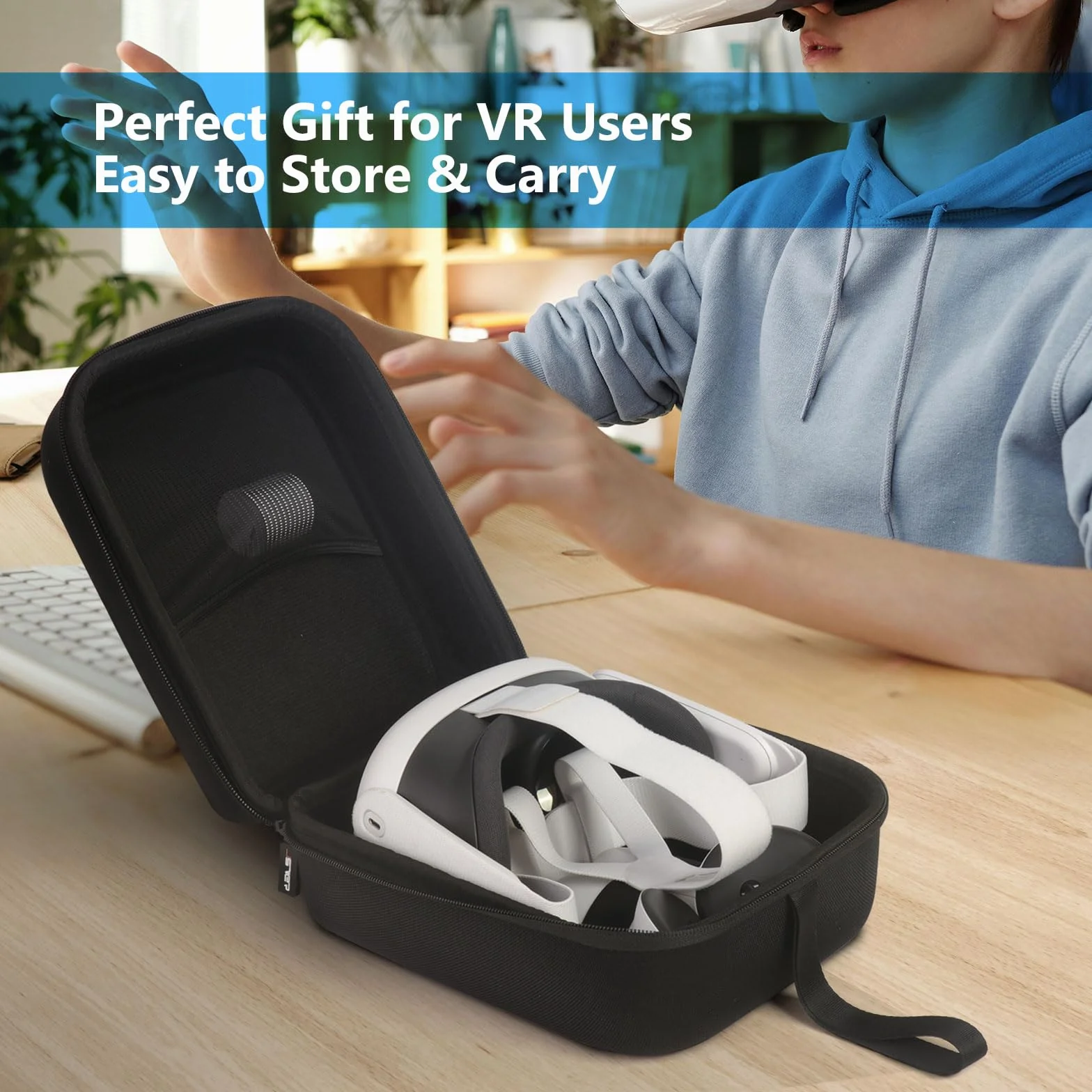 JSVER Torba do Meta Quest 3/3S, Torba Transportowa do Oculus Quest 2, etui podróżne, VR, Zestaw Słuchawkowy, Kontroler do Gier i Akcesoria, Kompatybilna ze Standardowym Paskiem, kolor Czarny