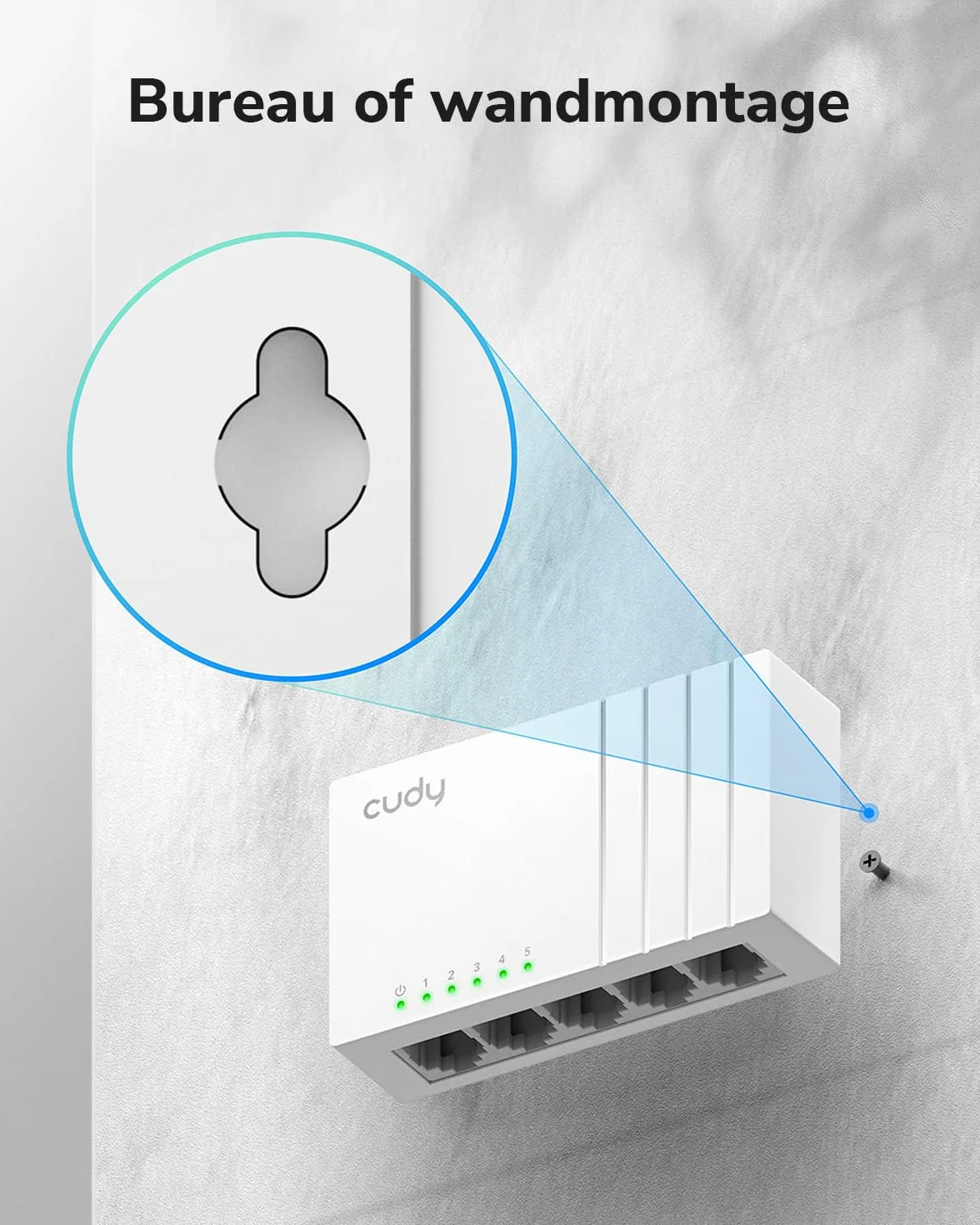 Cudy GS105U 5-portowy gigabitowy przełącznik Ethernet z gniazdem zasilania USB-C pulpit rozdzielacz Ethernet plastikowa obudowa nieekranowany przełącznik Plug & Play bez wentylatora niezarządzany