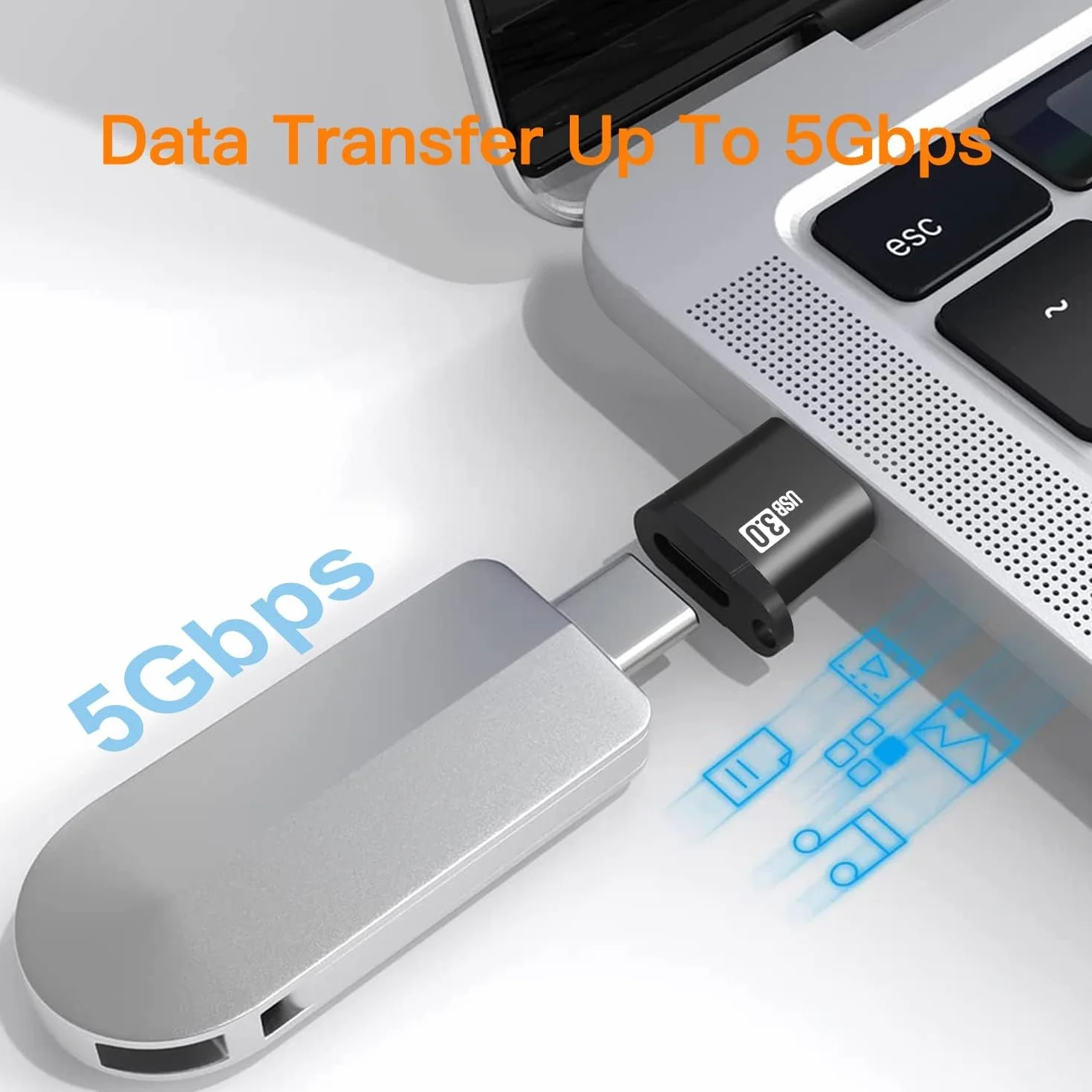 Oliveria Zestaw 4 adapterów USB 3.0 na USB-C OTG, szybkie przesyłanie danych, odpowiednie do smartfonów, tabletów, dysków twardych itd.