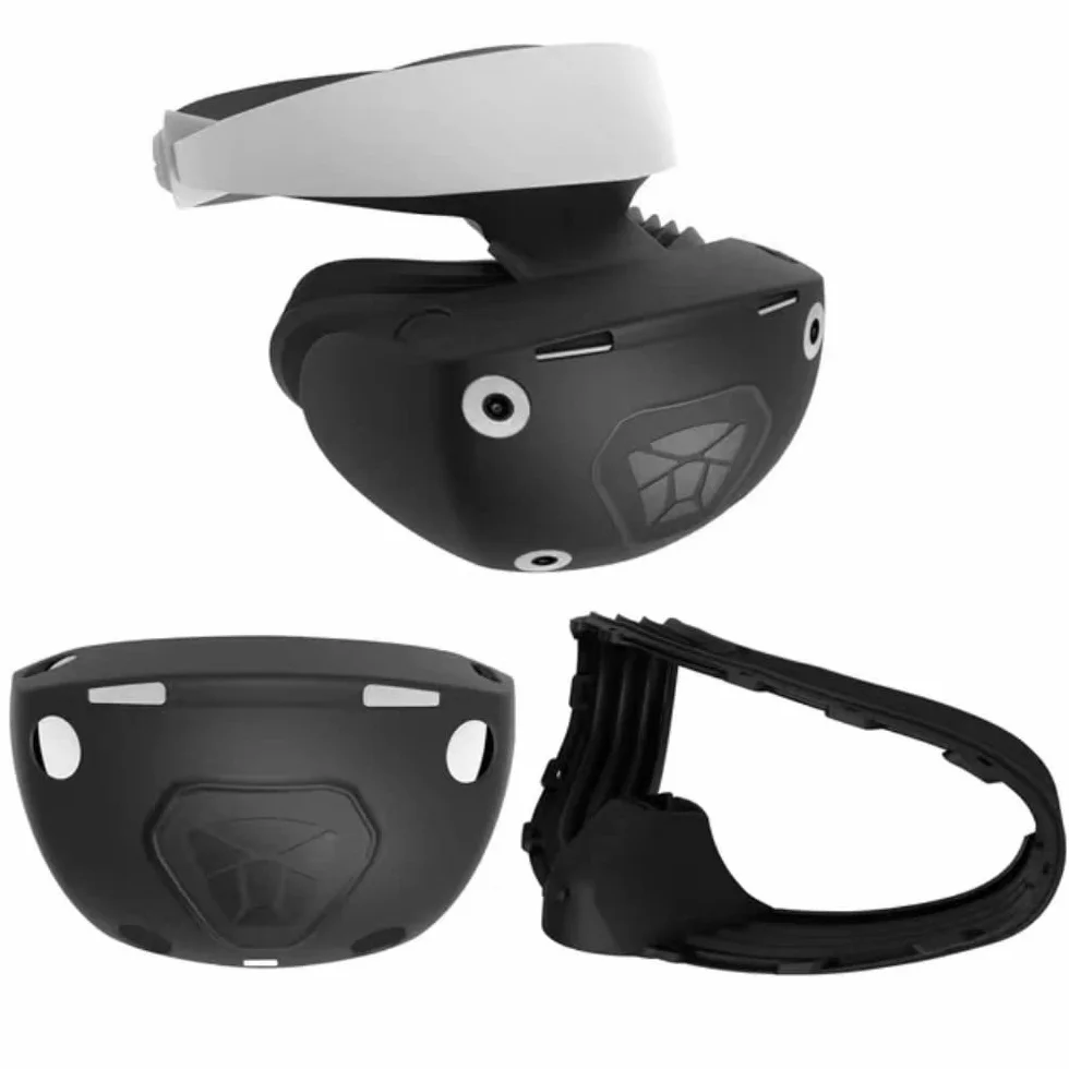 EMEBAY Twarz VR Silikonowe Etui do PSVR2 / Play*station VR2, miękkie, zmywalne, ochronne etui VR dla PS VR2, gumowe etui ochronne z czapką z kołysaniem, czarny, Pokrowiec silikonowy