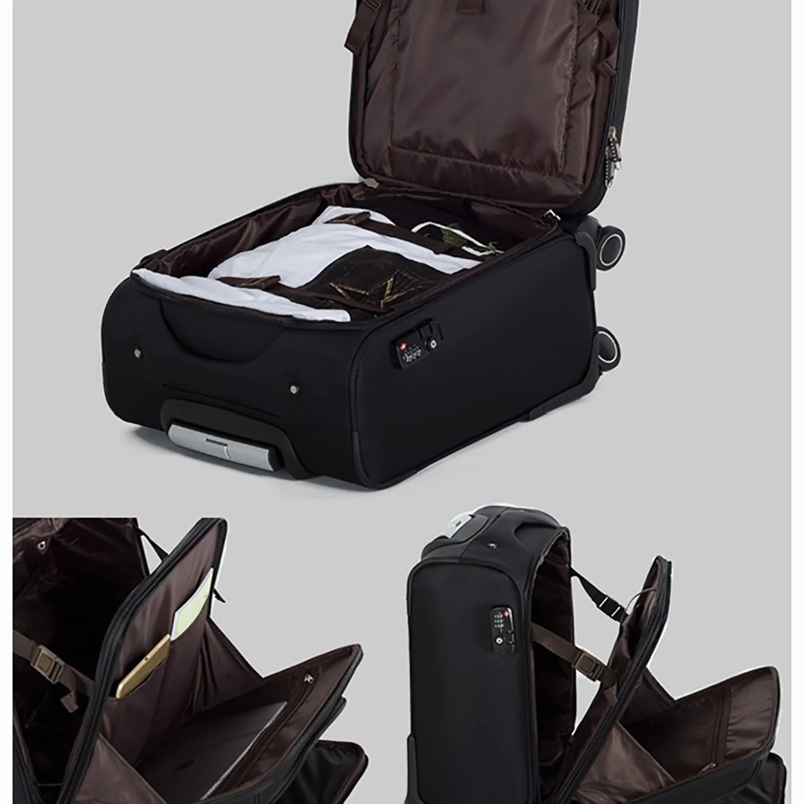 Torba na laptopa wysokiej jakości teczka na kółkach pasuje do laptopa wodoodporna torba na kółkach torba na komputer z kieszeniami (C, 27 x 43 x 48 cm)