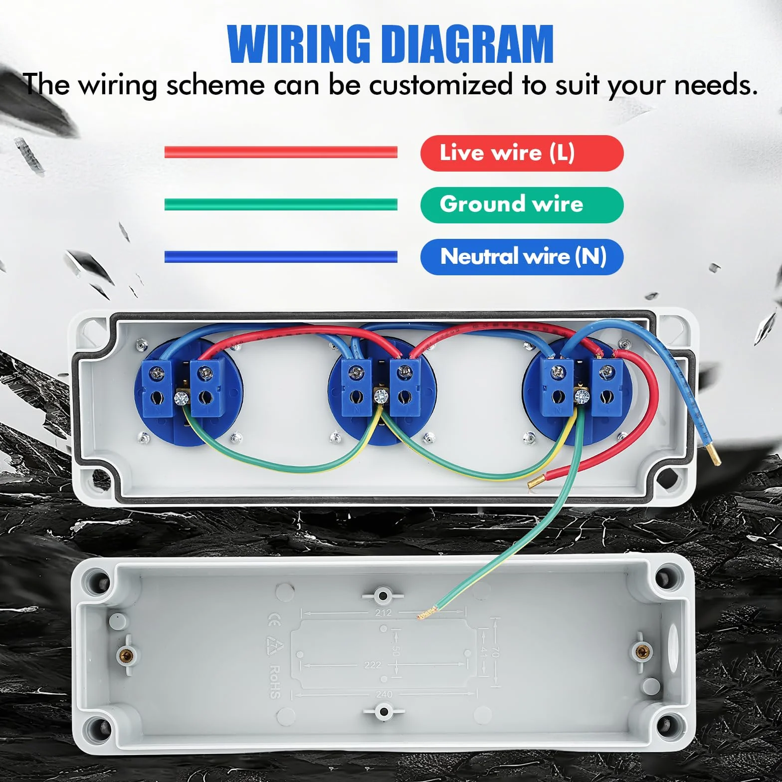 Rozdzielacz gniazdka, rozdzielacz ścienny, rozdzielacz prądu budowlanego 16 A, 3 x 220 V, gniazdo Schuko, rozdzielacz prądu na zewnątrz, wodoszczelny, IP54, nadaje się do użytku wewnątrz i na zewnątrz