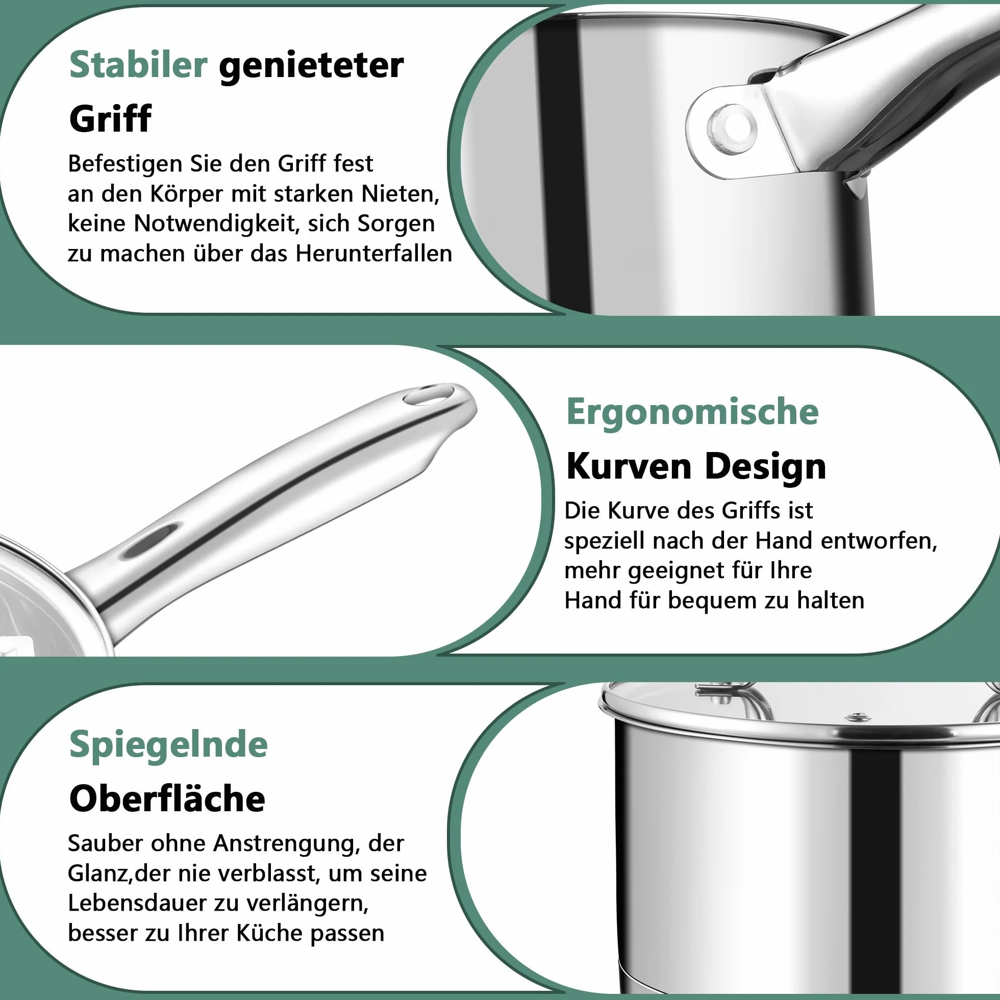 TEAMFAR rondel 16cm, garnek do gotowania mleka ze stali nierdzewnej indukcja z 3-warstwowym dnem do wszystkich rodzajów kuchenek, szklana pokrywka, 1,9L mały garnek zapiekanka na małe porcje