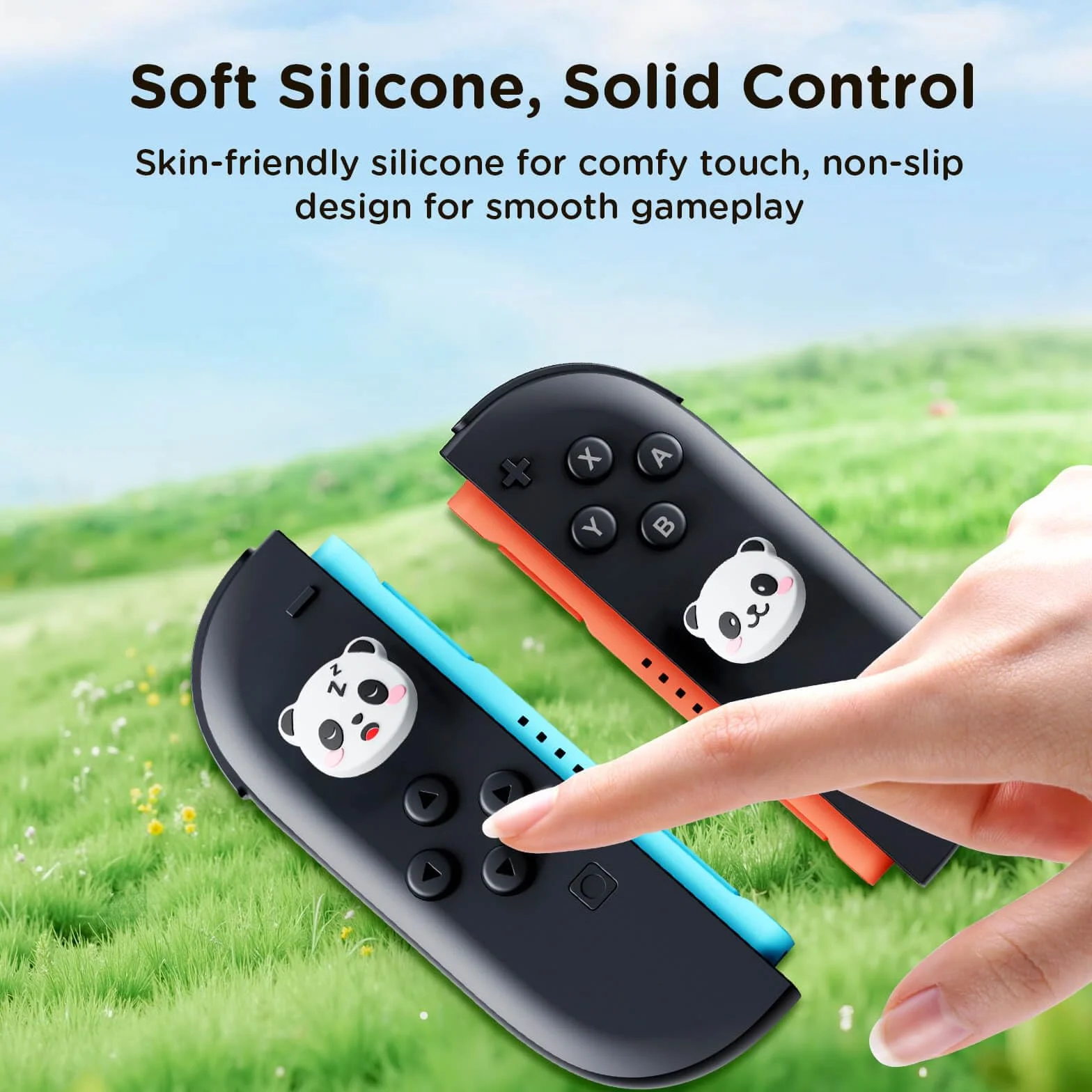 JEMDO Joystick nakładki kompatybilne z Switch 2 (2025) – zestaw 4 szt. Panda Thumb Grips z silikonu, antypoślizgowe nakładki na sztyfty odpowiednie do sterowania Joy Con, motyw zwierzęcy dla