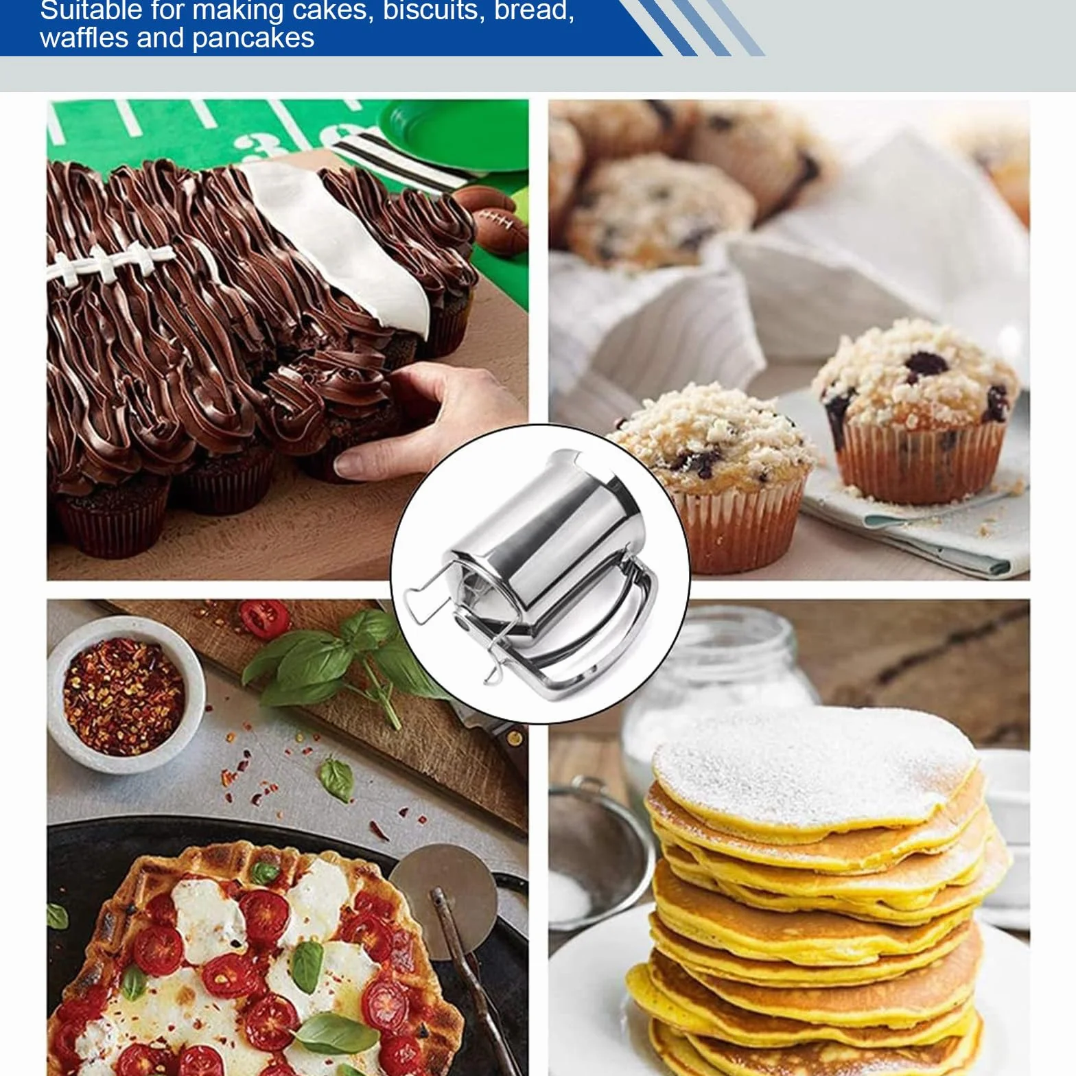Dozownik do ciasta, 1000 ml, dozownik do ciasta, z uchwytem do wyciskania, do pancake ze stojakiem, do porcjowania ciasta, do naleśników, muffinek, ciasteczek, gofrów