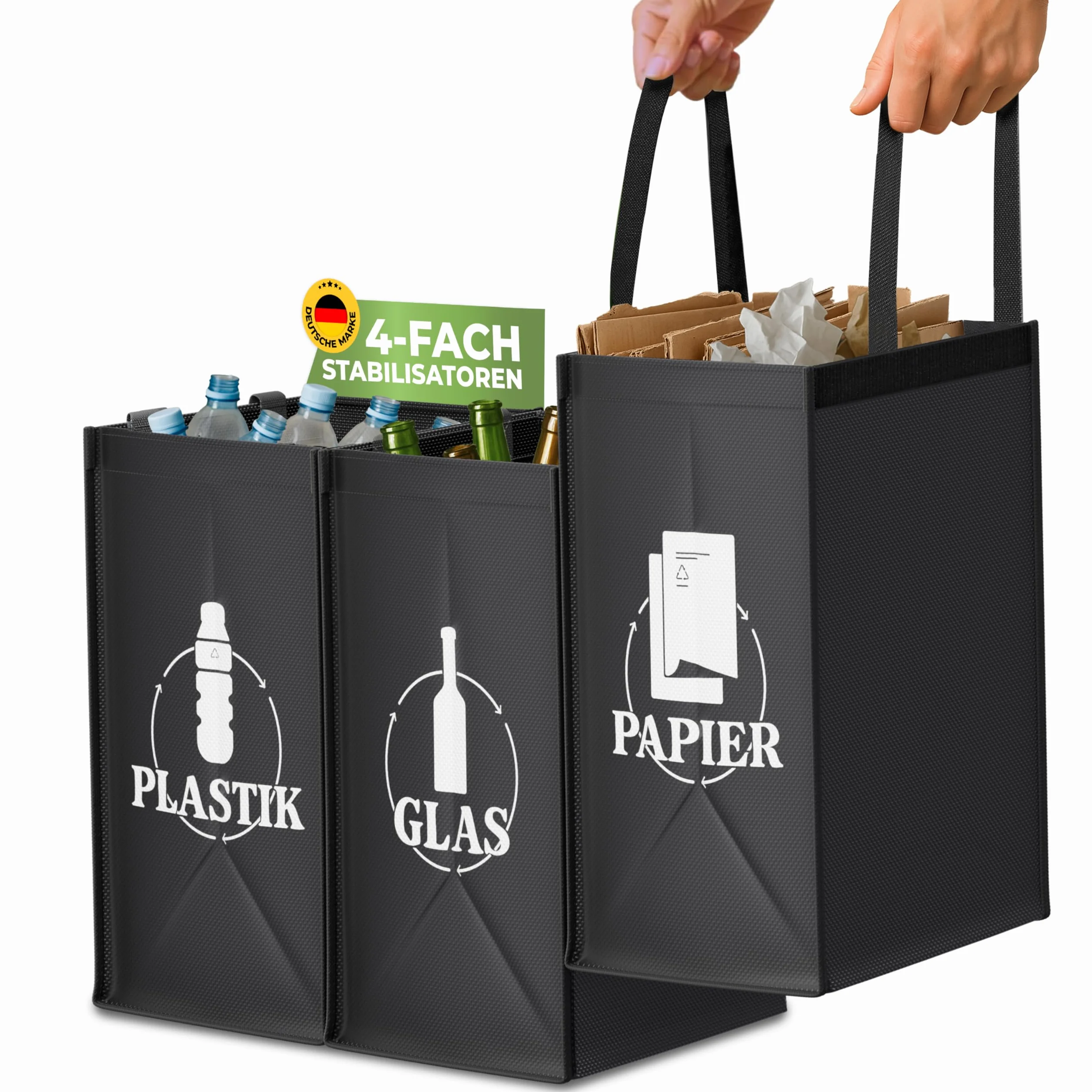 COTTARA 3-krotny system segregacji śmieci plastik szkło papier stabilna podstawa