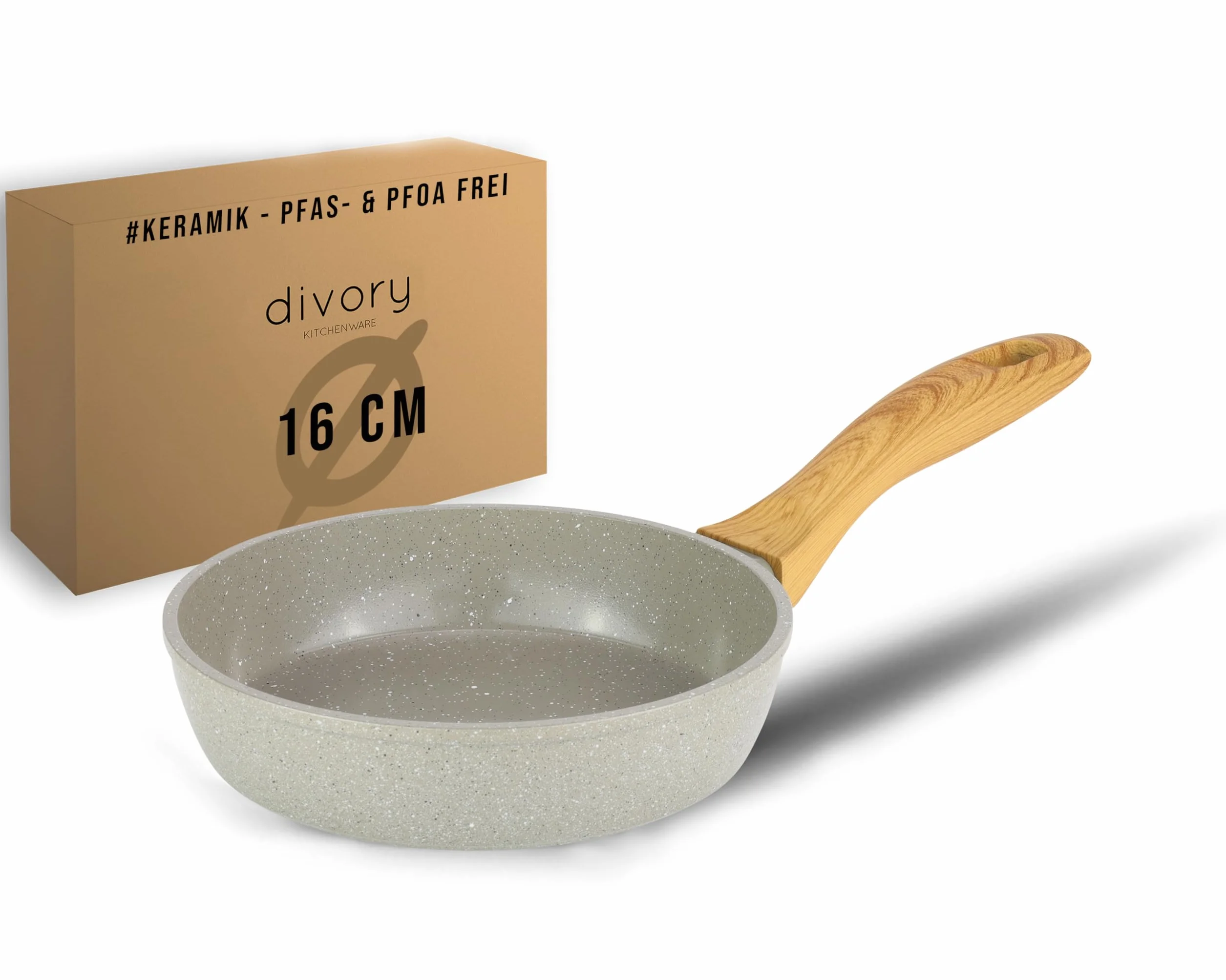 DIVORY Patelnia ceramiczna 16 cm – patelnia z powłoką ceramiczną do kuchenek indukcyjnych, bez PFAS i PFOA, mała patelnia ceramiczna, mini patelnia, patelnia do jajek powlekana – patelnia ceramiczna