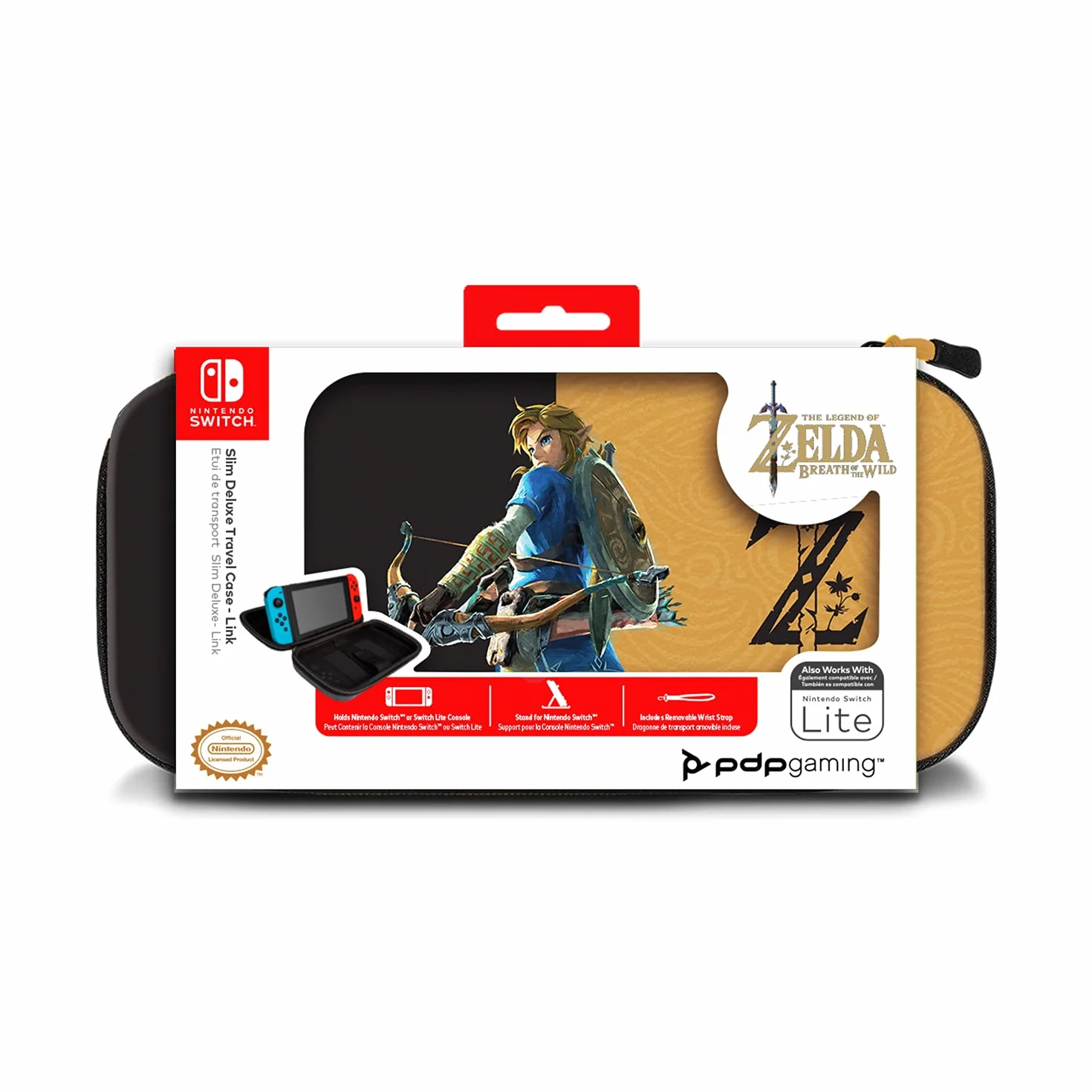 PDP Gaming Oficjalnie Licencjonowany Switch Slim Deluxe Travel Case - Zelda Breath of the WIld - Semi-Hardshell - Console Stand - Protective PU Leather - Holds 14 Games - Works z Switch OLED and Lite