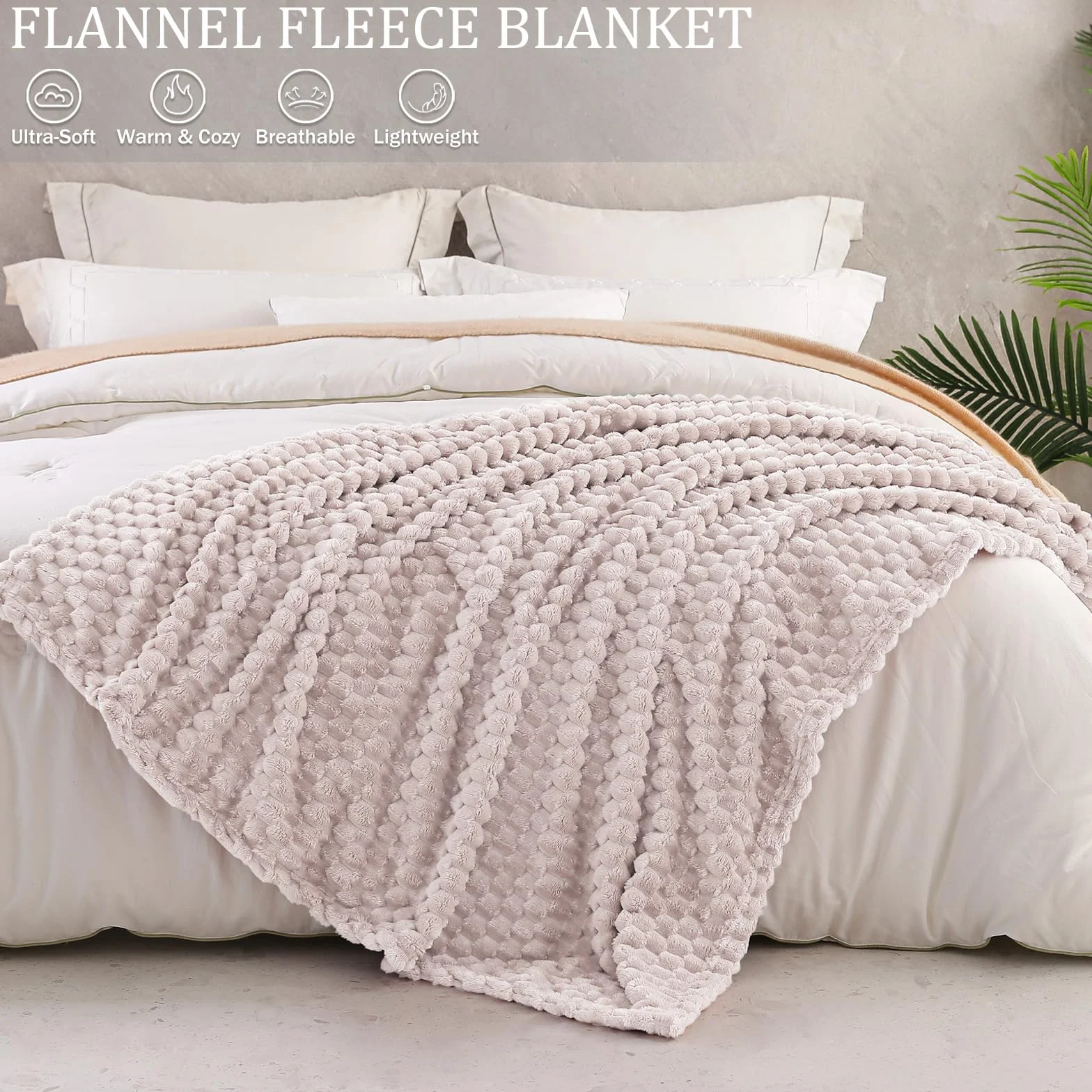 Exclusivo Mezcla Koc pluszowy, koc polarowy, puszysta narzuta na sofę 130 x 170 cm, koc z tkaniny jacquard, koc dzienny, ciepły i lekki na wszystkie pory roku, beżowy