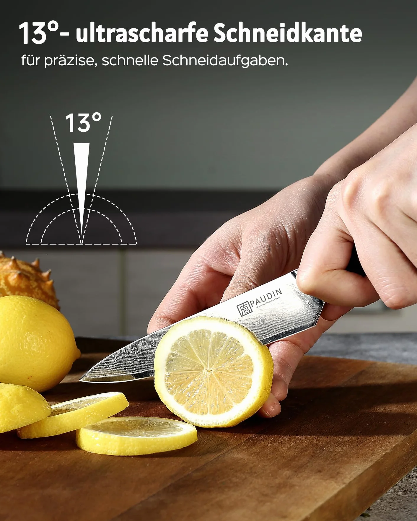 PAUDIN Nóż damasceński 13 cm nóż uniwersalny nóż szefa kuchni nóż szefa kuchni profesjonalny nóż kuchenny ostry nóż z ergonomiczną rękojeścią G10 ze stali damasceńskiej do ryb warzywa owoce mięso