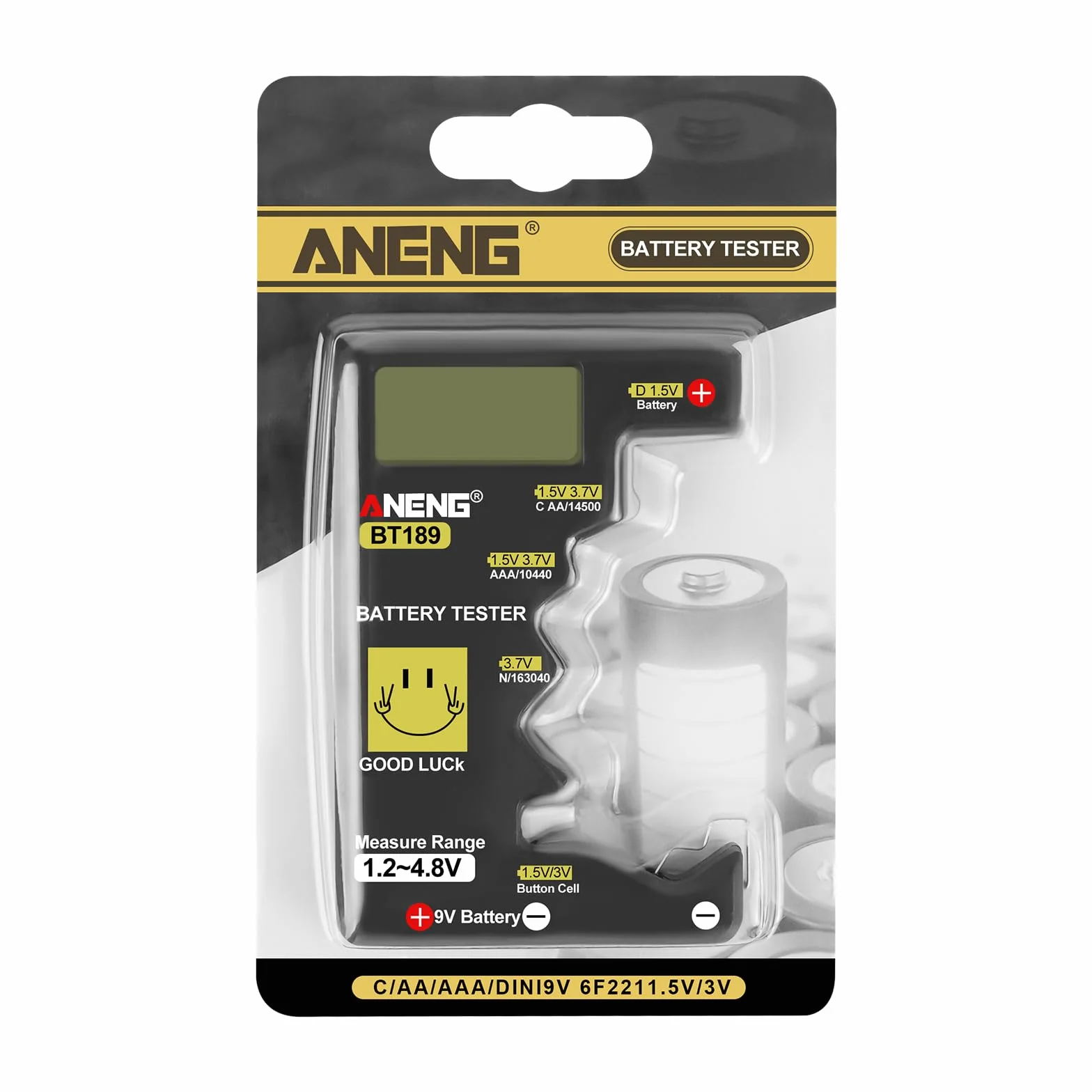 AXFEE Cyfrowy tester baterii, uniwersalny tester baterii, uniwersalny wyświetlacz LCD do sprawdzania baterii, przenośna pojemność baterii do AA AAA C D N 10440 16340 9V 1,5 V przycisk baterii