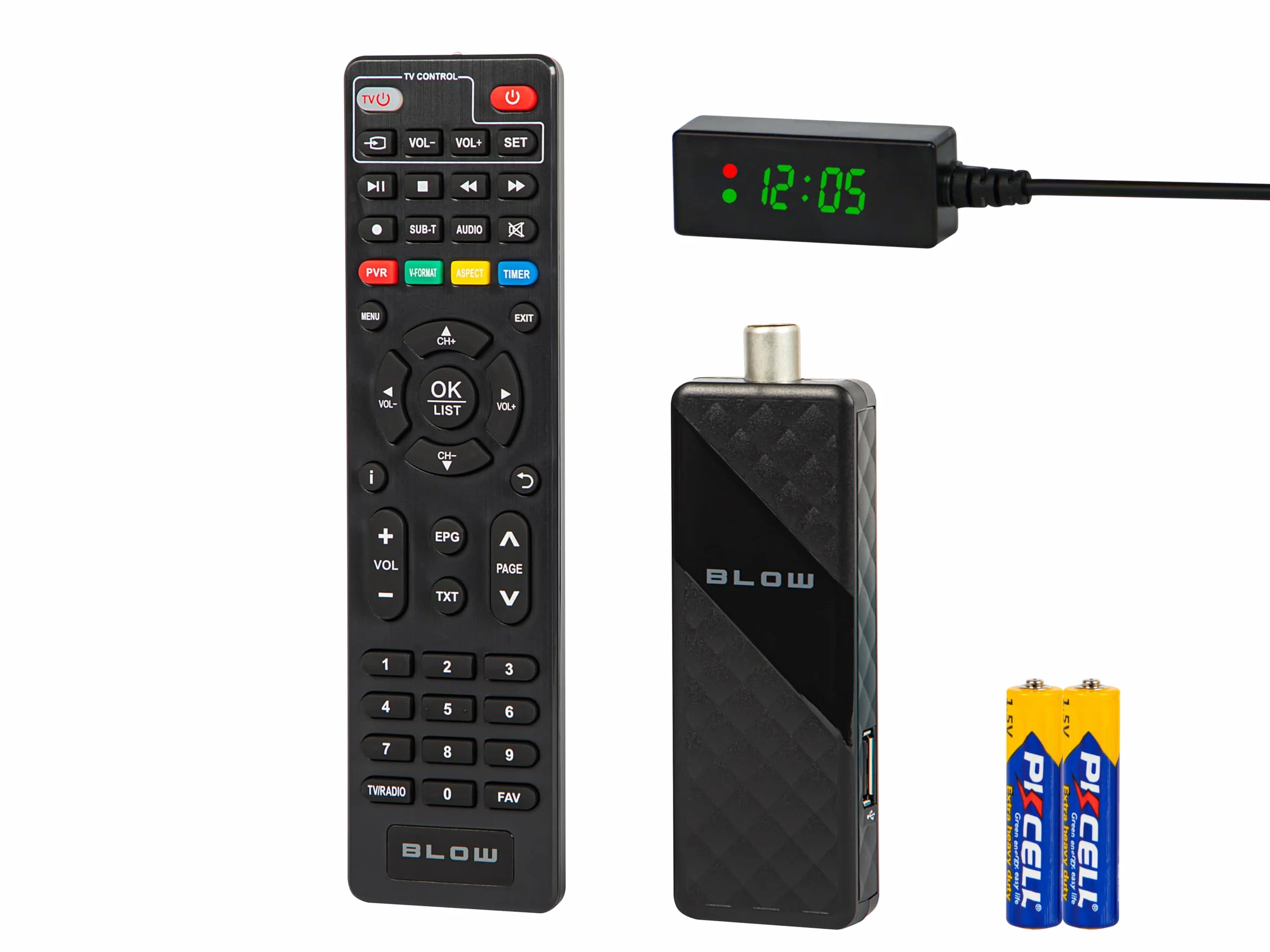 BLOW DEKODER TV DVB-T2 TUNER HEVC H.265 MINI STICK FULL HD PILOT HDMI USB ZESTAW