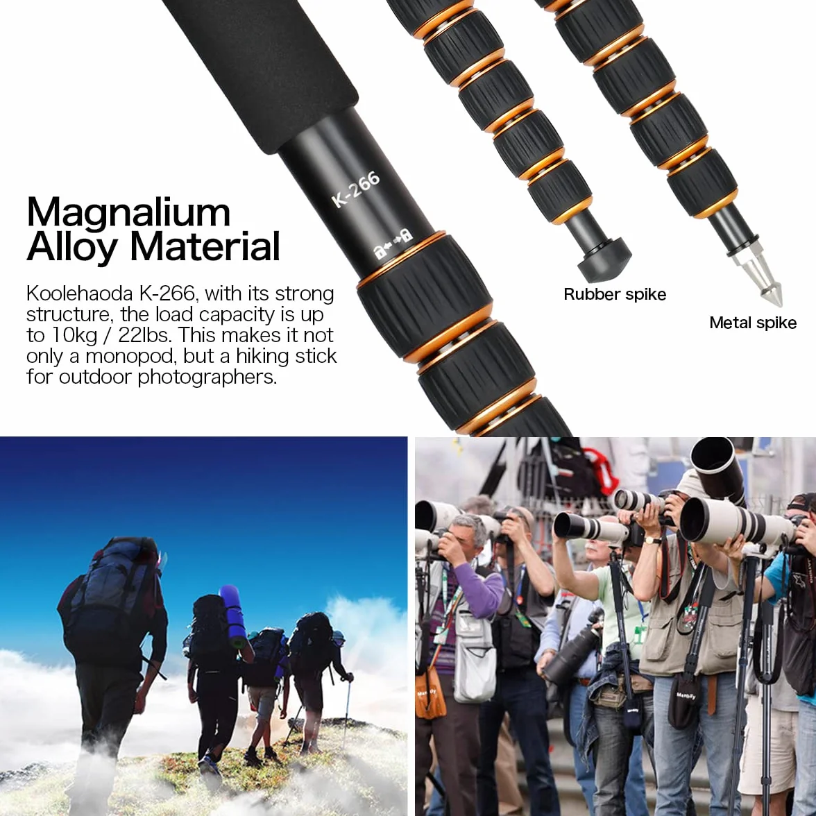 Koolehaoda Kamera monopod z metalową podstawą statywu, 6 sekcji regulowanej wysokości 46-177cm, średnica nogi Φ28 mm do kamery wideo DSLR Fotografia DV, maksymalne obciążenie 6 kg