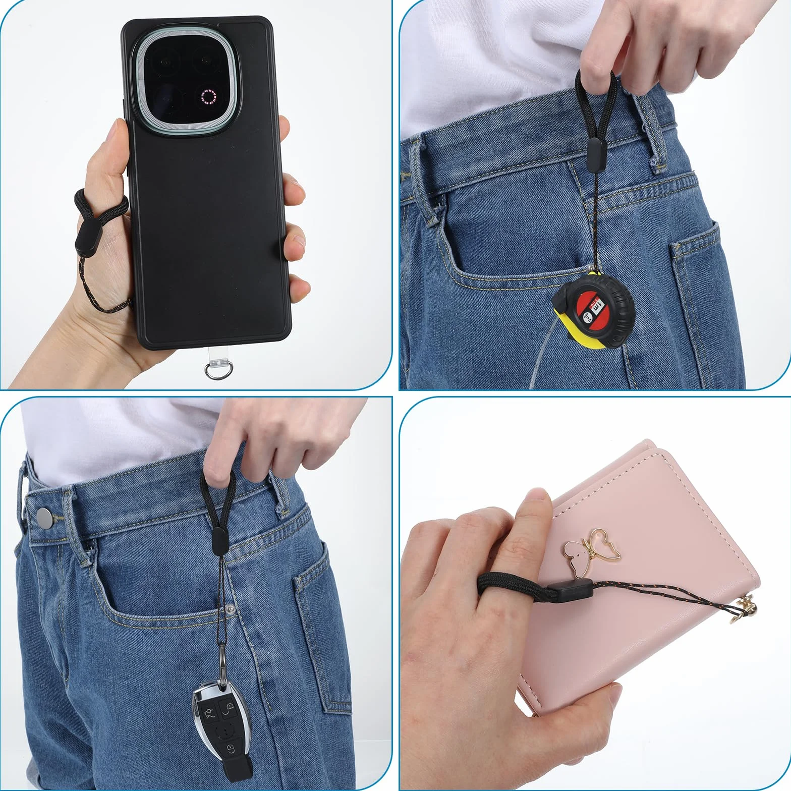 Mabor Zestaw 12 sztuk smyczy na palec, nylonowe, przenośne, krótkie, do pamięci USB, telefonów komórkowych, aparatów, kluczy (12,5 cm)
