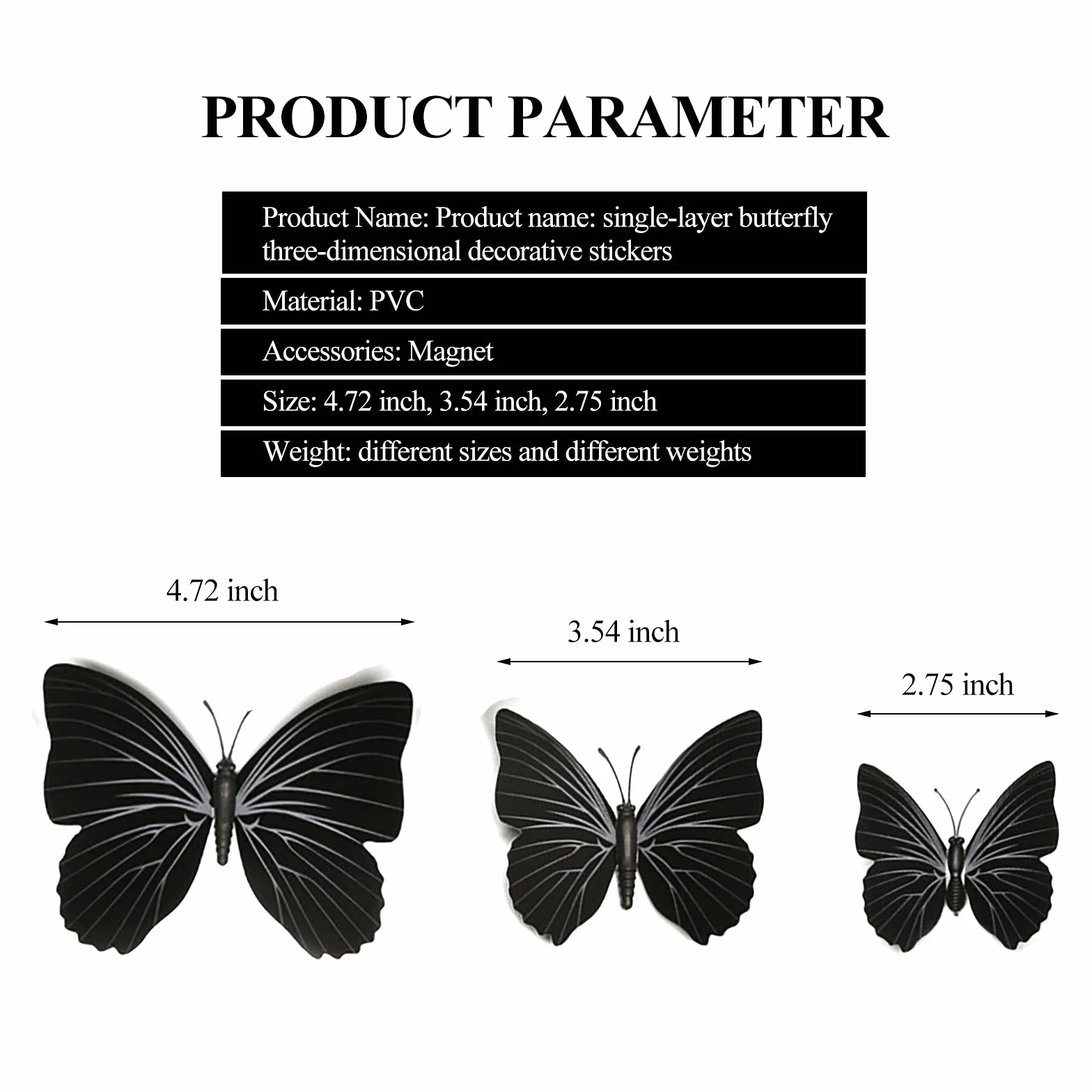 FuninCrea magnetyczne naklejki 3D motyl wodoodporne czarne