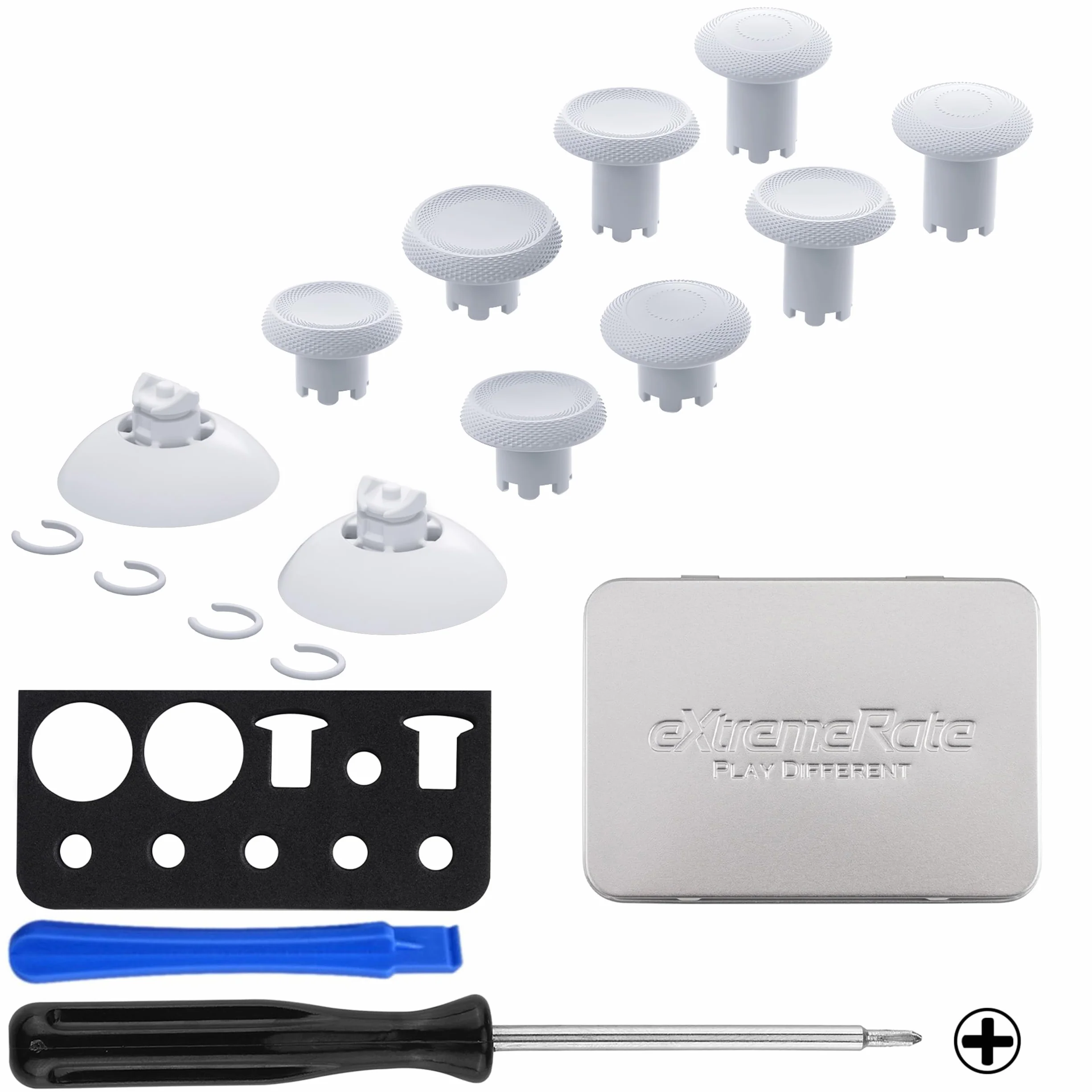 eXtremeRate ThumbsGear V3 wymienne kciuki do Xbox Core, 4 joysticki, wypukłe i wklęsłe, regulacja wysokości, do Xbox One S/X/Elite, Nintendo Switch Pro, oryginalny biały