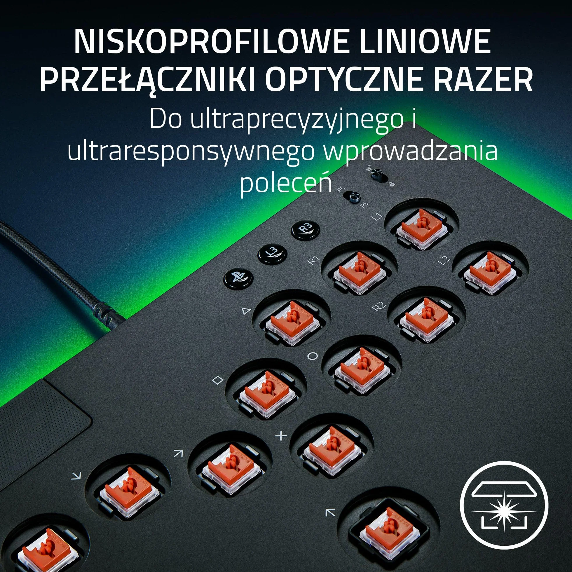 Razer Kitsune - Optyczny kontroler zręcznościowy tylko klawisze do PS5 i PC (Precyzyjny układ czterech przycisków ruchu, Liniowe niskoprofilowe przełączniki optyczne Razer) Czarny