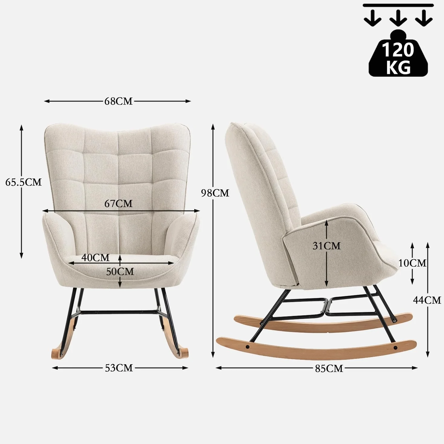 MEUBLE COSY Fotel bujany, relaksacyjny, fotel bujany, fotel do salonu, relaksacyjny, z wyściełaną powierzchnią do siedzenia, 68 x 87 x 98 cm